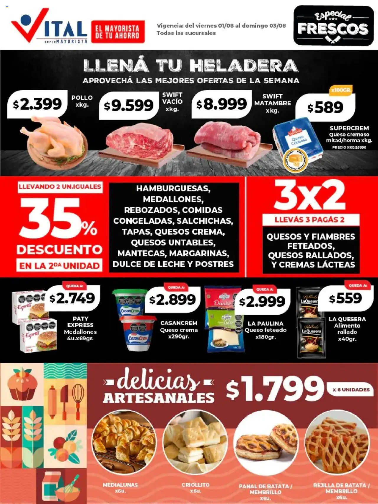 Vital - Ofertas fin │ válido desde el 01.08.2025 | Página: 3 | Productos: Pollo, Rejilla, Dulce de leche, Queso crema