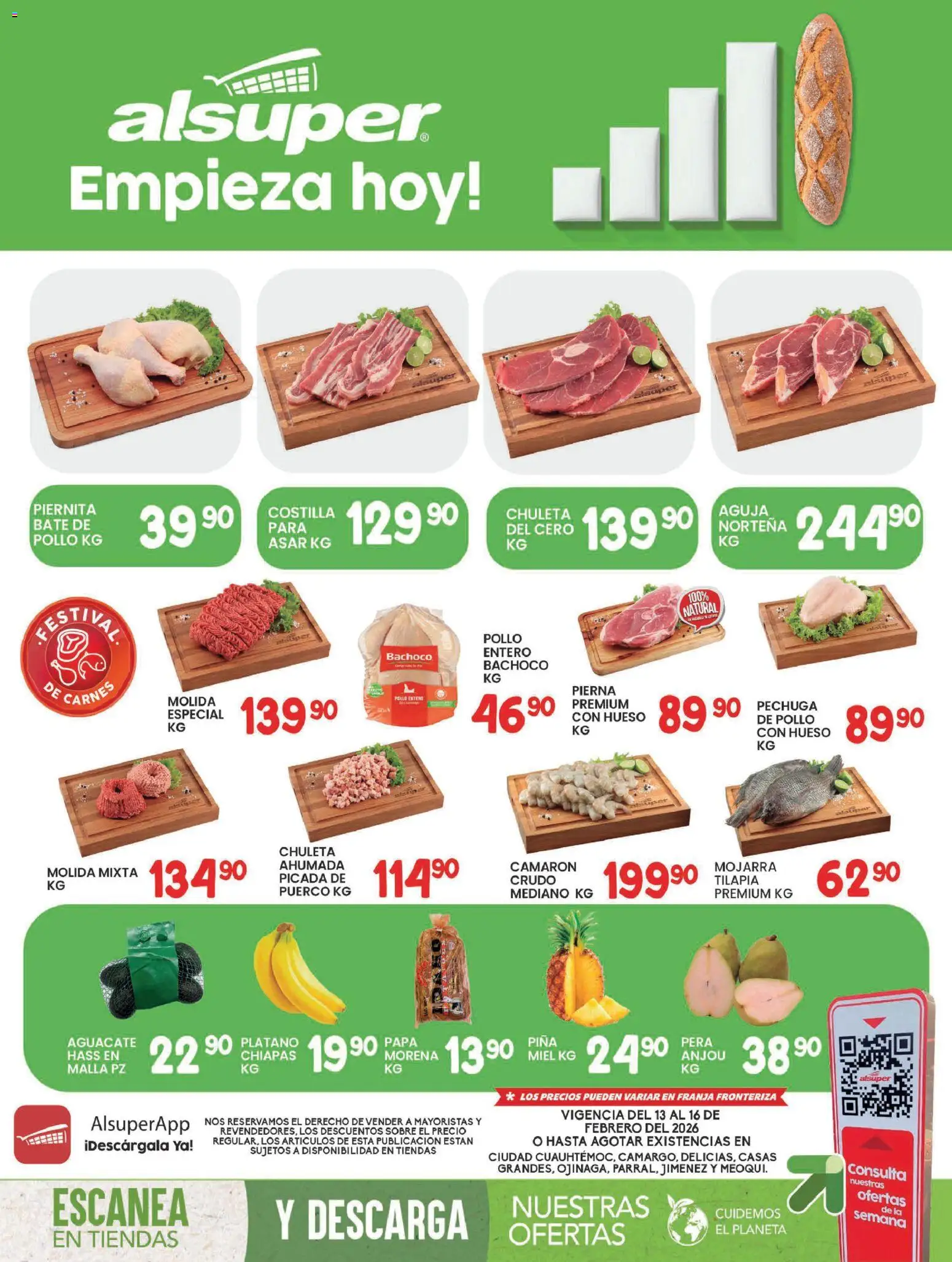 Nuevas ofertas de Alsuper válidas en toda la República Mexicana desde el 13.02.2026. ¡Encuentra las mejores ofertas en Alsuper folleto Chihuahua-Estado! | Página: 1 | Productos: Papa, Pera, Piña, Sobre