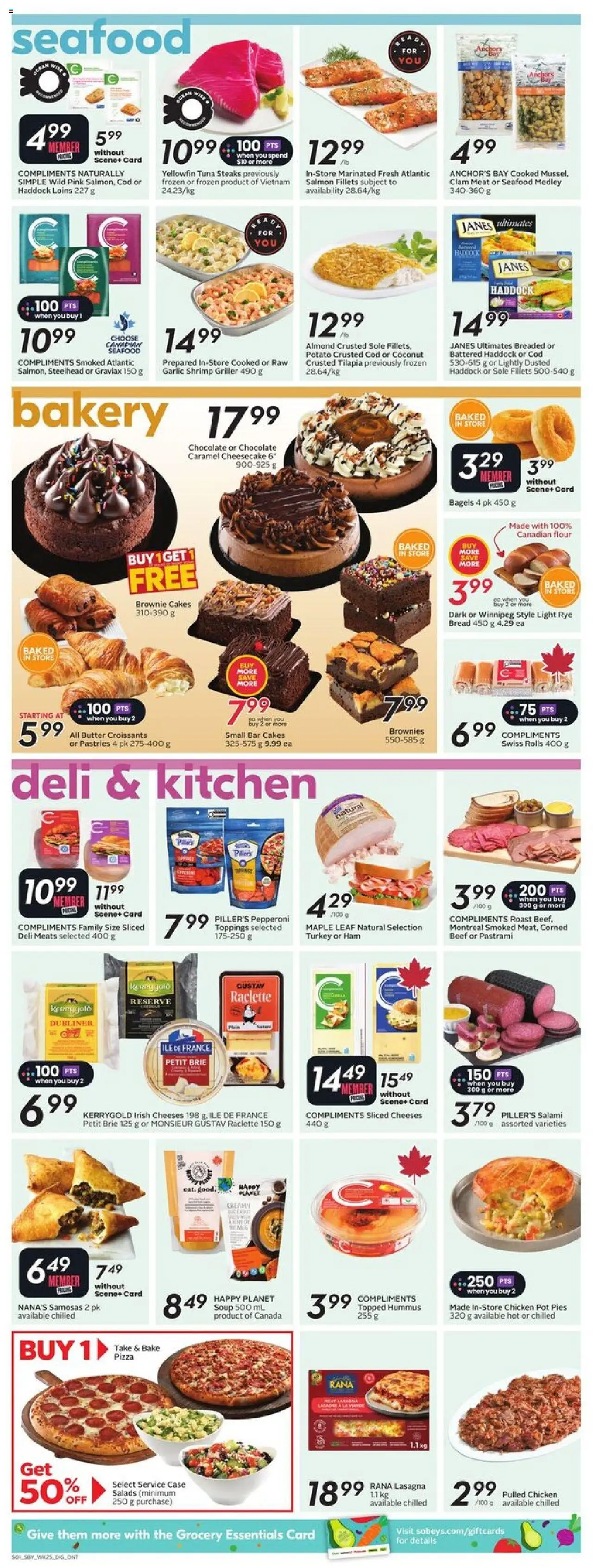 Sobeys flyer valid from 16.10.2025 | Page: 9 | Products: Butter, Salami, Ham, Pizza