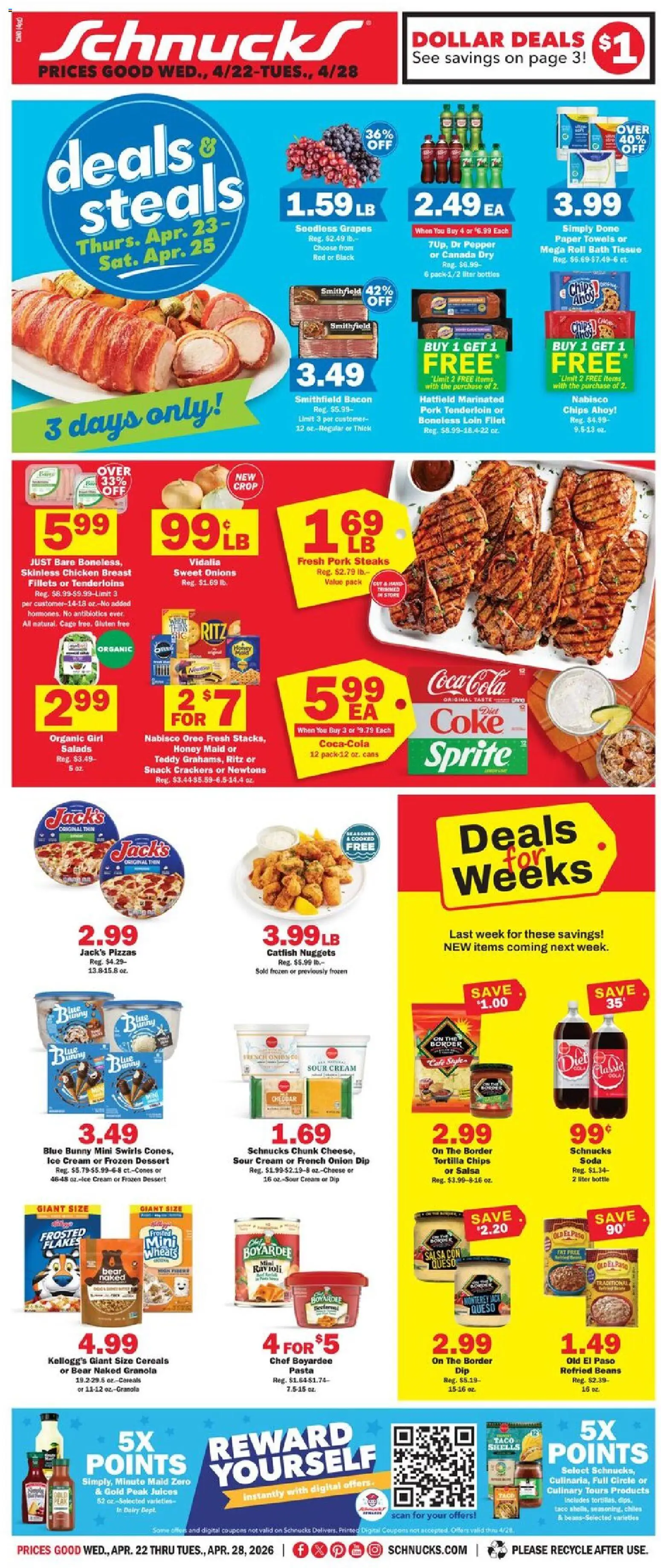 Schnucks Weekly Ad - valid from 22.04.2026 | Page: 1 | Products: Sour cream, Cereals, Chips, Cream