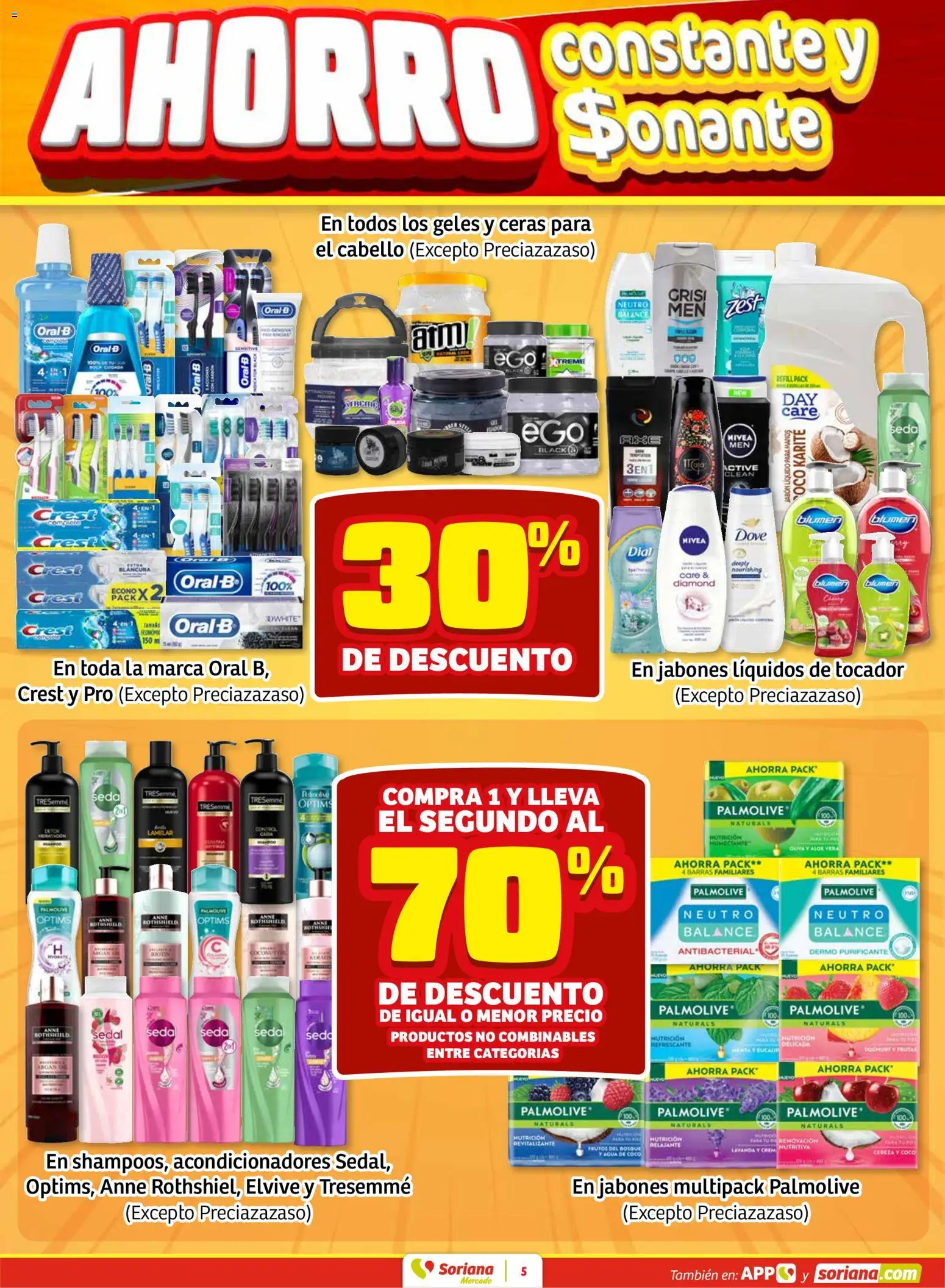 Nuevas ofertas de Soriana válidas en toda la República Mexicana desde el 15.01.2026. ¡Encuentra las mejores ofertas en Soriana - Fin de Semana Mercado: Ags, Nay, Jal, Qro, Col, Mich, Gto, Hgo, Tlax, Mor, Pue, Gro, Oax, Edo. de Mex, CDMX, Zac y SLP! | Página: 5 | Productos: Jabón líquido, Agua, Jabón