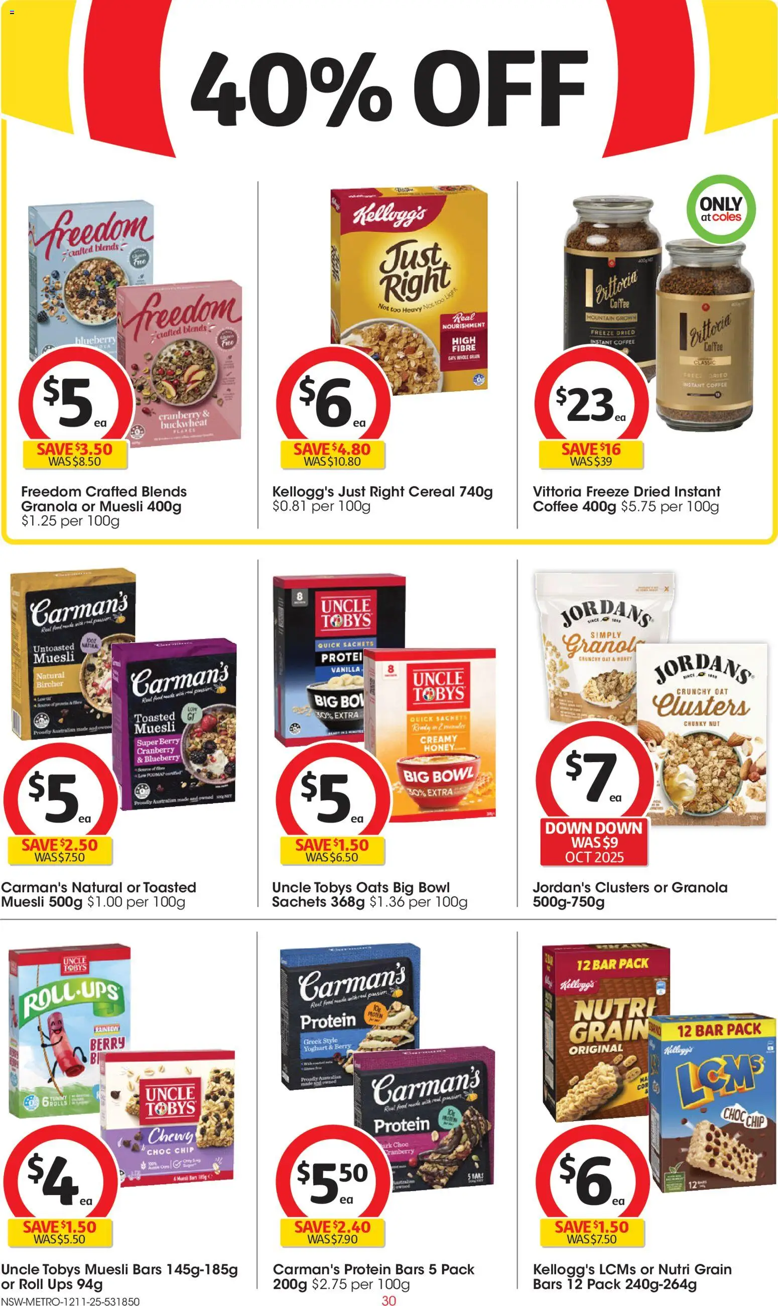 Coles catalogue - valid from 12.11.2025 | Page: 30 | Products: Yoghurt, Honey, Cereal, UPS