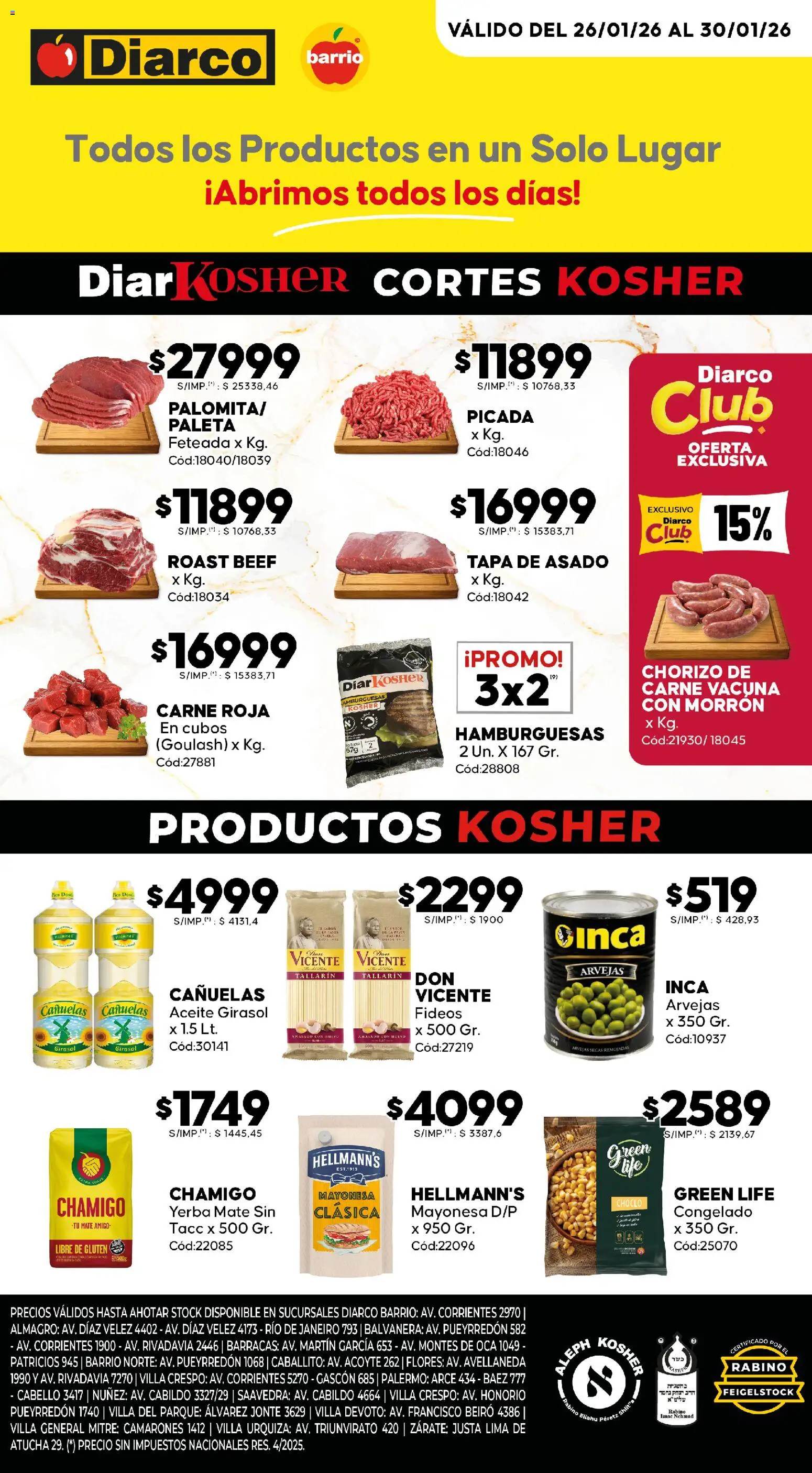 Diarco - Ofertas Kosher │ válido desde el 26.01.2026 | Página: 1 | Productos: Mate, Mayonesa, Lima, Paleta