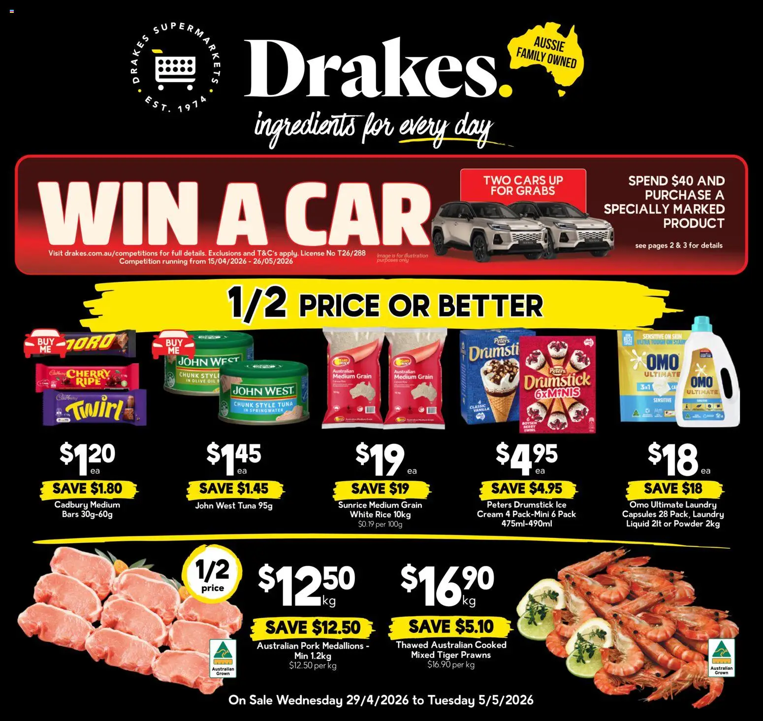Drakes catalogue - valid from 29.04.2026 | Page: 1 | Products: Powder, Oil, Tuna, Laundry