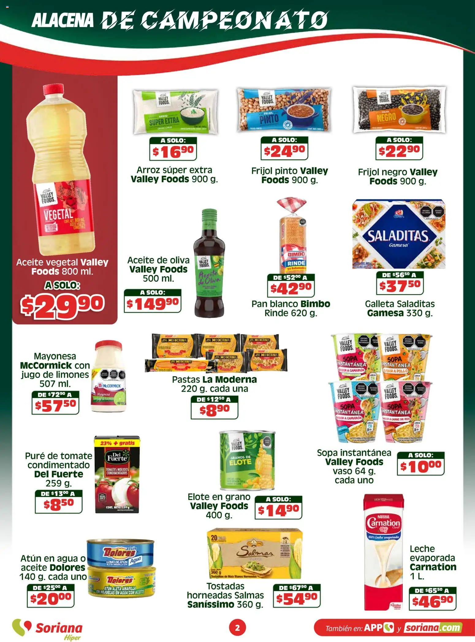 Nuevas ofertas de Soriana válidas en toda la República Mexicana desde el 23.04.2026. ¡Encuentra las mejores ofertas en Soriana En México apoyamos con todo - Híper Nacional! | Página: 2 | Productos: Jugo, Arroz, Hojuelas, Alacena