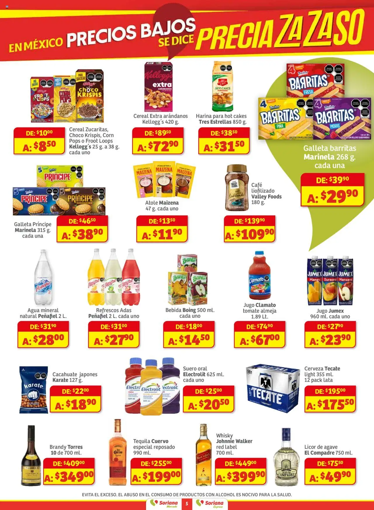 Nuevas ofertas de Soriana válidas en toda la República Mexicana desde el 28.08.2025. ¡Encuentra las mejores ofertas en Soriana - Pesito Valedor Mercado: Edo Mex, Valle De México, Gro, Hgo, Mor, Pue, Qto, Tlax, Ver! | Página: 5 | Productos: Tomate, Mango, Piña, Whisky
