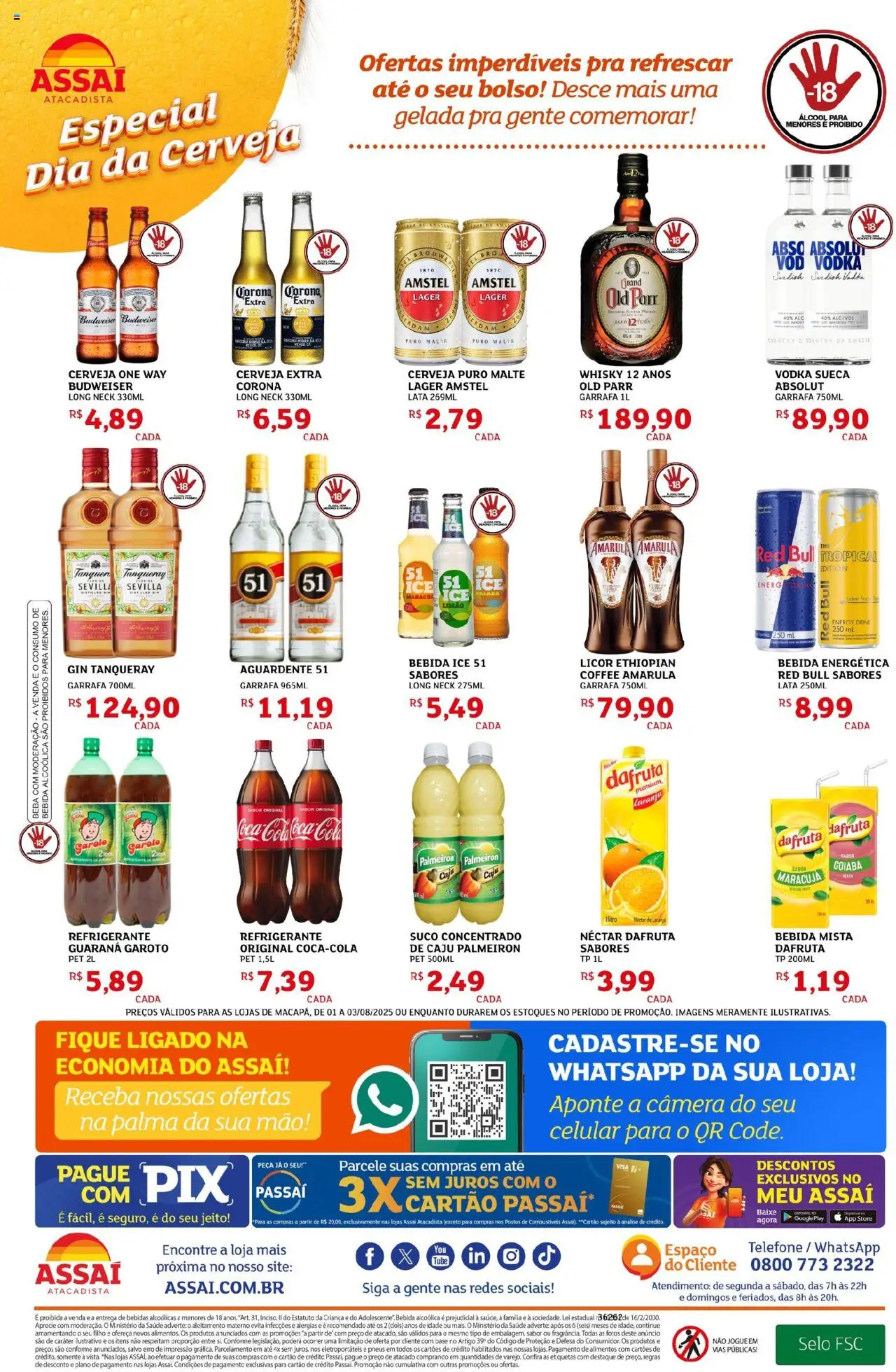 Assaí Atacadista Folheto - válido de 01.08.2025 | Página: 3 | Produtos: Whisky, Cola, Gin, Telefone