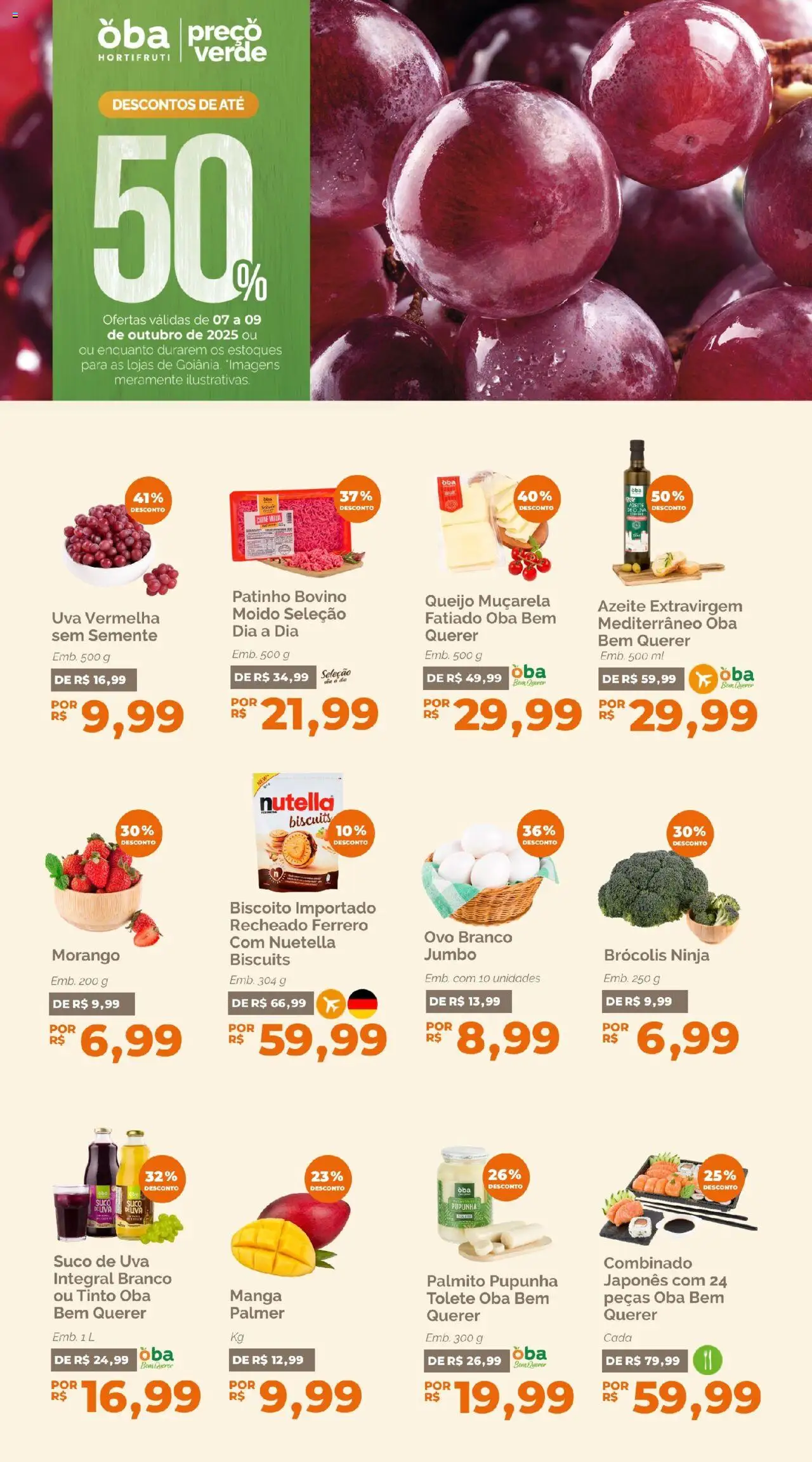 Oba Hortifruti Folheto - válido de 07.10.2025 | Página: 1 | Produtos: Biscoito, Queijo, Brócolis, Azeite