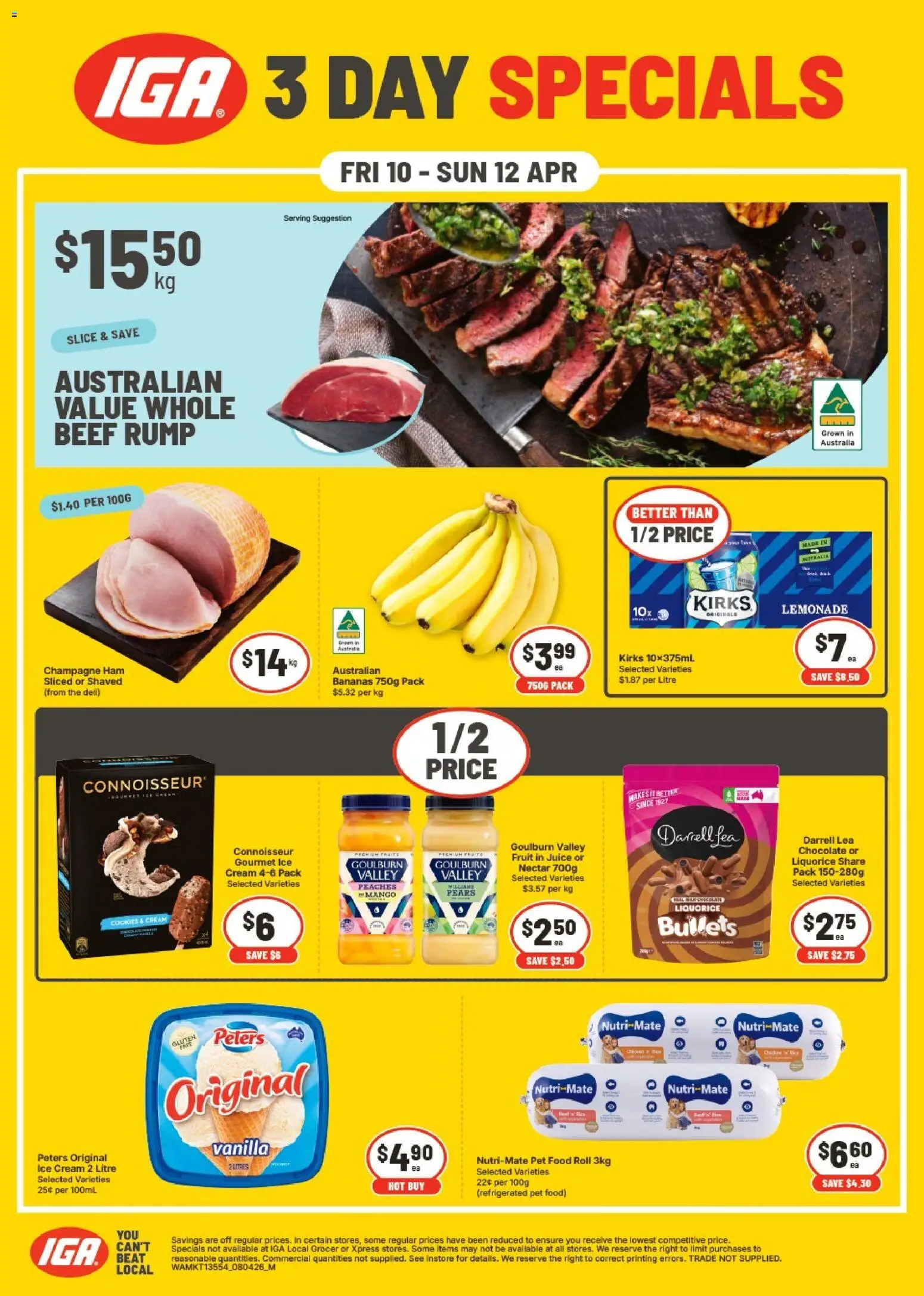 IGA catalogue - valid from 10.04.2026 | Page: 1 | Products: Chocolate, Ham, Beef, Ice cream