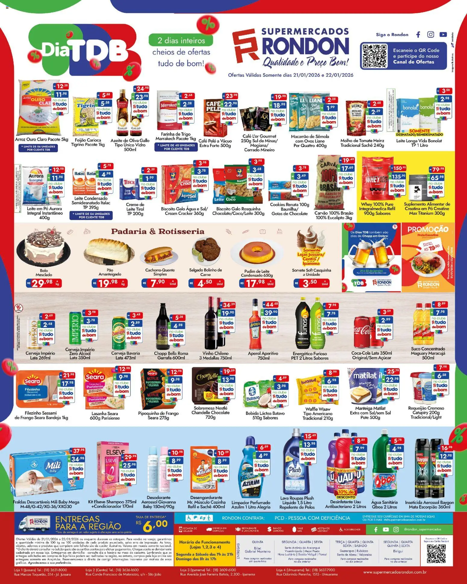 Supermercados Rondon Folheto - válido de 21.01.2026 | Página: 2 | Produtos: Creatina, Molho de tomate, Chocolate, Creme