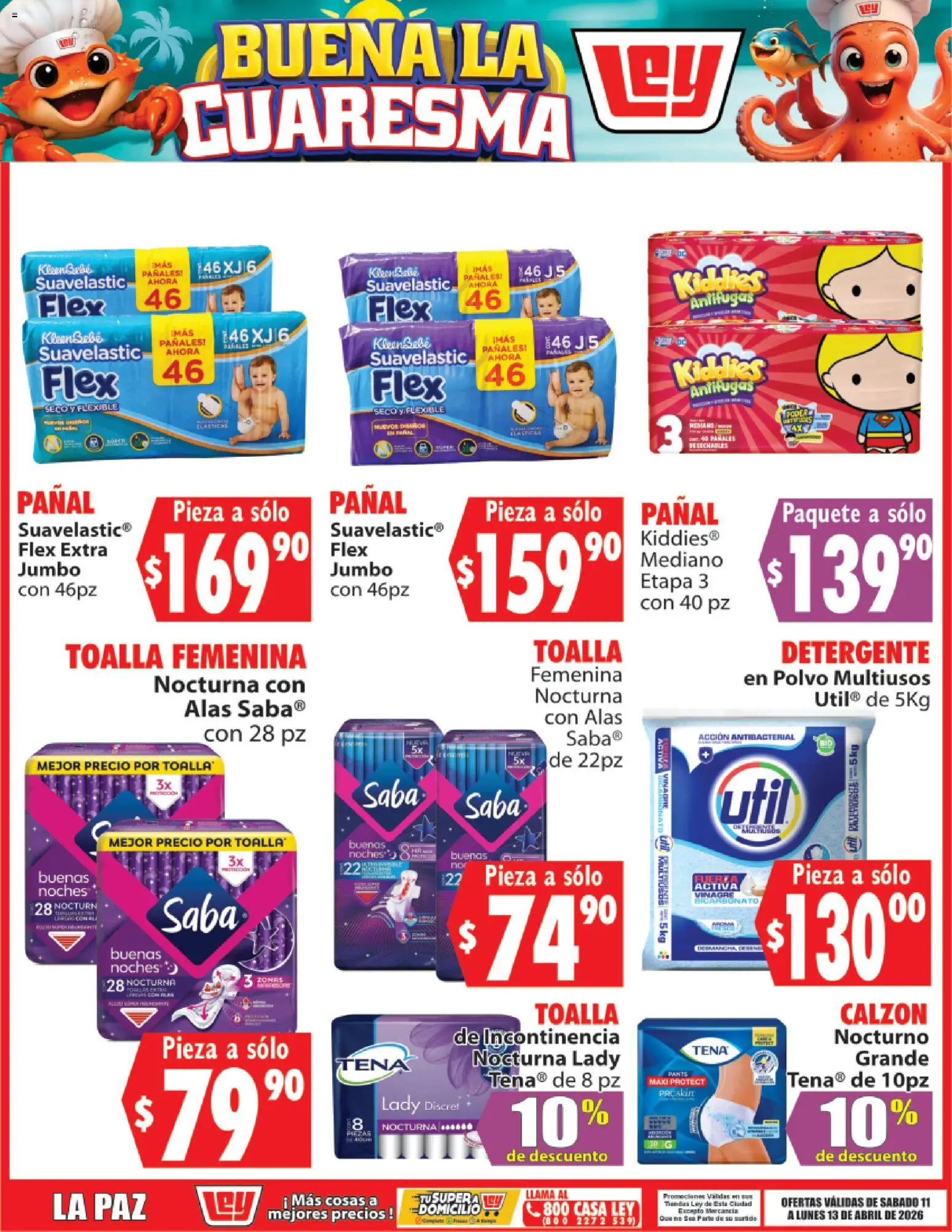 Nuevas ofertas de Casa Ley válidas en toda la República Mexicana desde el 11.04.2026. ¡Encuentra las mejores ofertas en Casa Ley folleto Buena la Cuaresma La Paz! | Página: 7 | Productos: Calzón, Vinagre, Flexible, Polvo