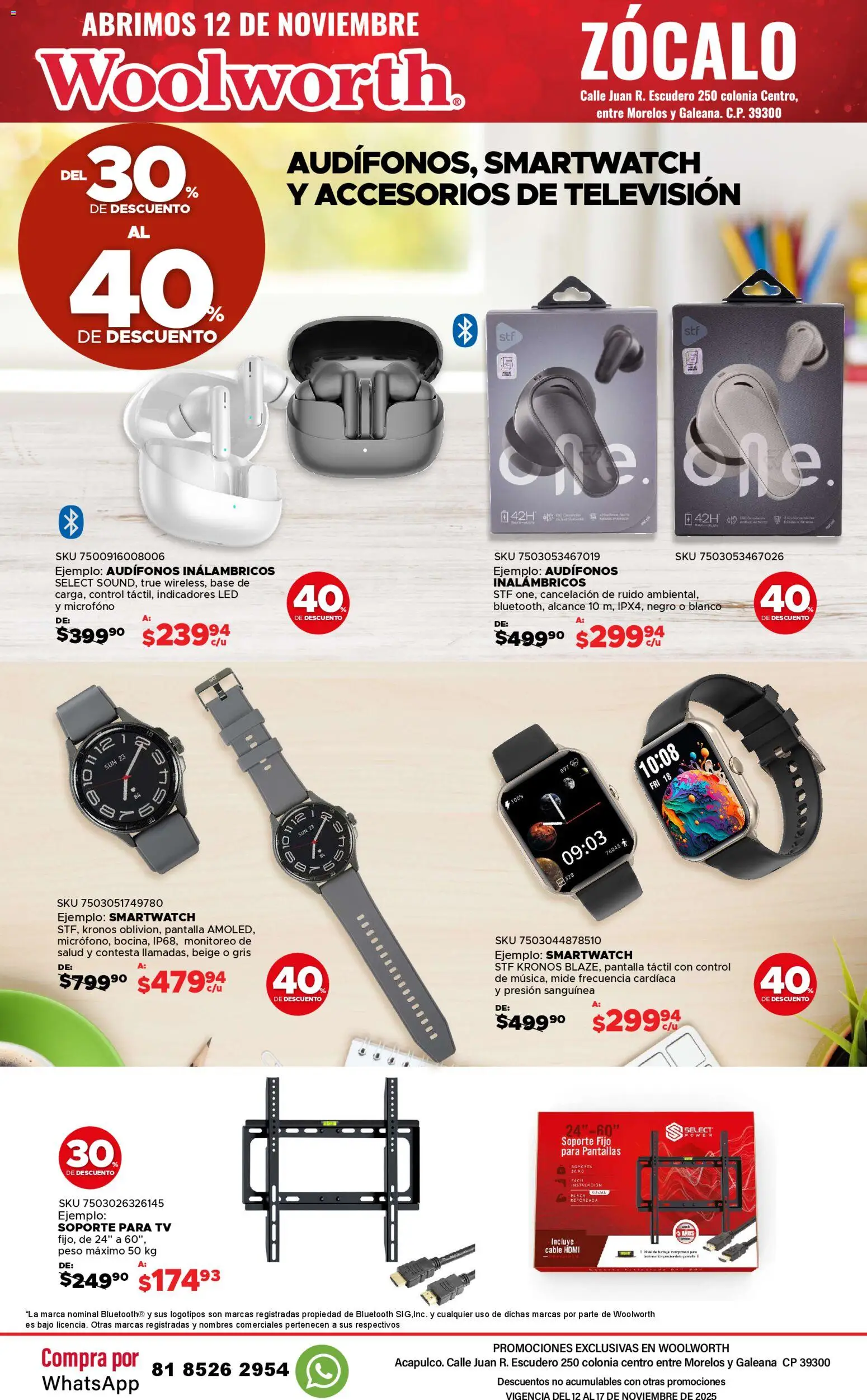 Nuevas ofertas de Del Sol y Woolworth válidas en toda la República Mexicana desde el 12.11.2025. ¡Encuentra las mejores ofertas en Del Sol y Woolworth catálogo Apertura Acapulco Centro 217! | Página: 25 | Productos: Cable, Micrófono, Zócalo, Televisión