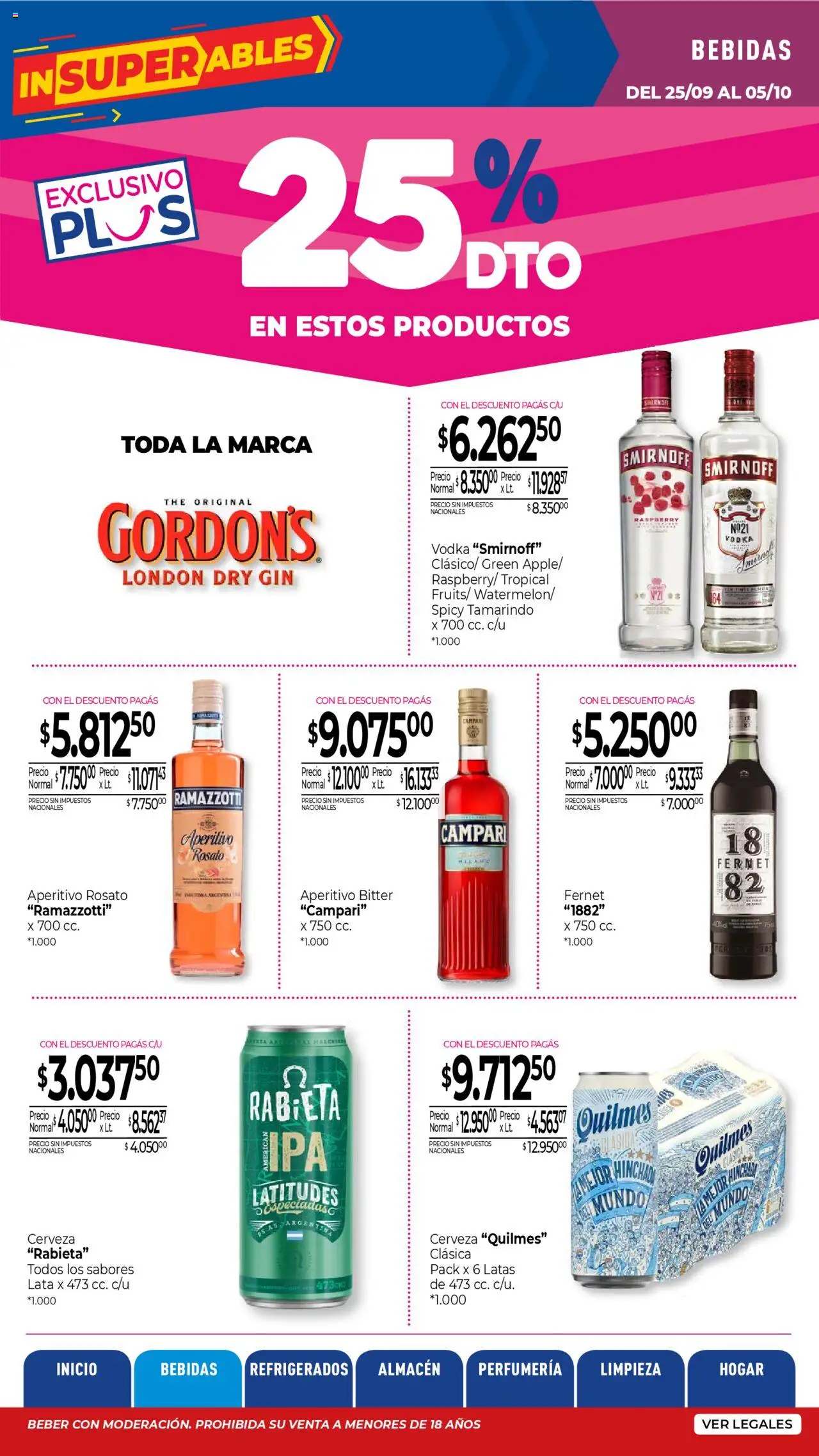 La Anonima catálogo │ válido desde el 25.09.2025 | Página: 7 | Productos: Vodka, Gin, Fernet, Cerveza