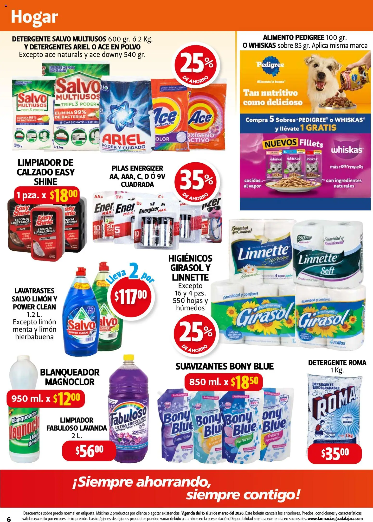 Nuevas ofertas de Farmacia Guadalajara válidas en toda la República Mexicana desde el 15.03.2026. ¡Encuentra las mejores ofertas en Farmacia Guadalajara catálogo! | Página: 6 | Productos: Detergente, Café, Polvo, Pilas