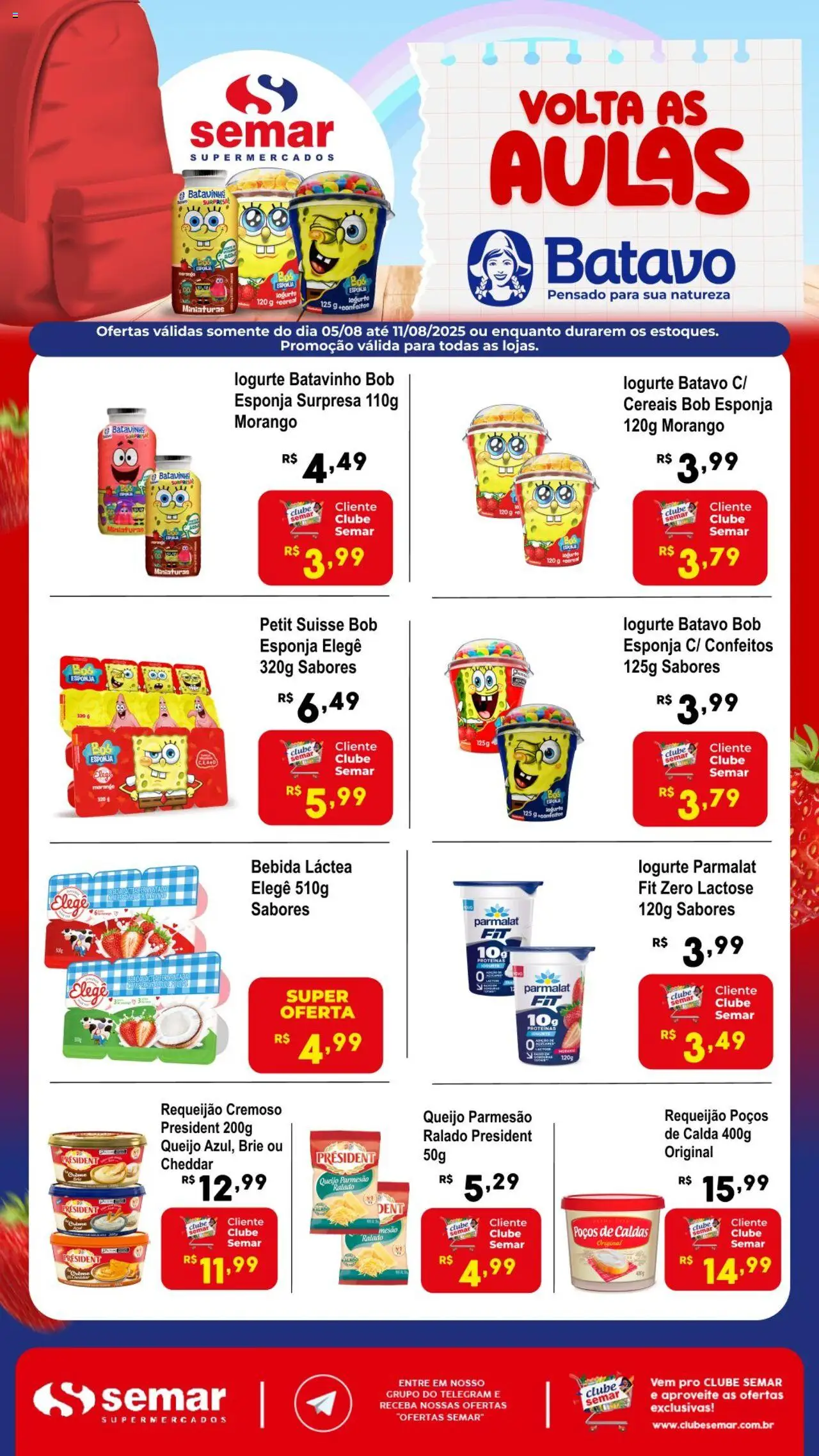 Semar Supermercado Folheto - válido de 05.08.2025 | Página: 1 | Produtos: Iogurte, Parmesão, Queijo parmesão, Requeijão