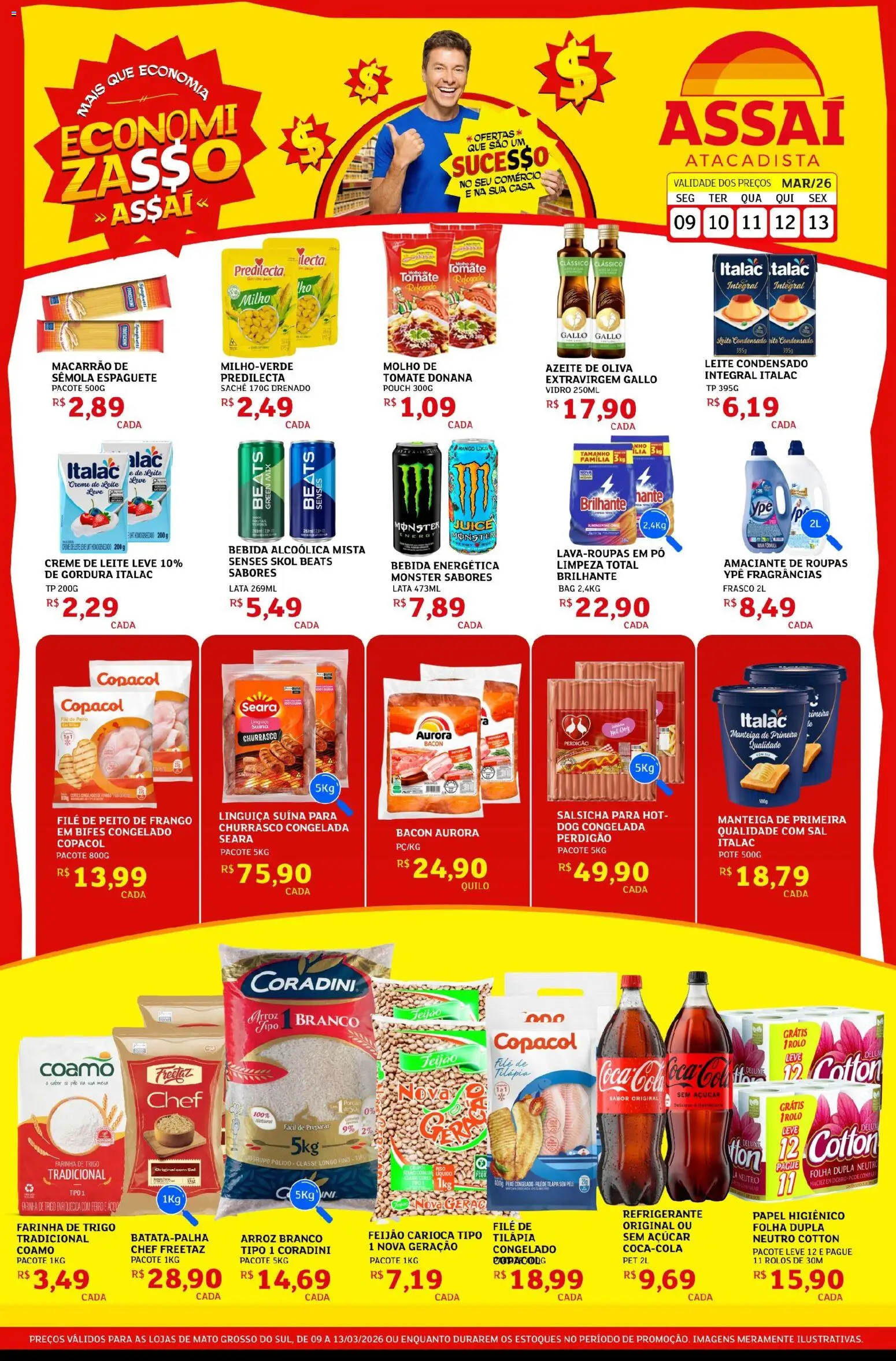 Assaí Atacadista Folheto - válido de 09.03.2026 | Página: 1 | Produtos: Rolo, Salsicha, Creme, Açúcar