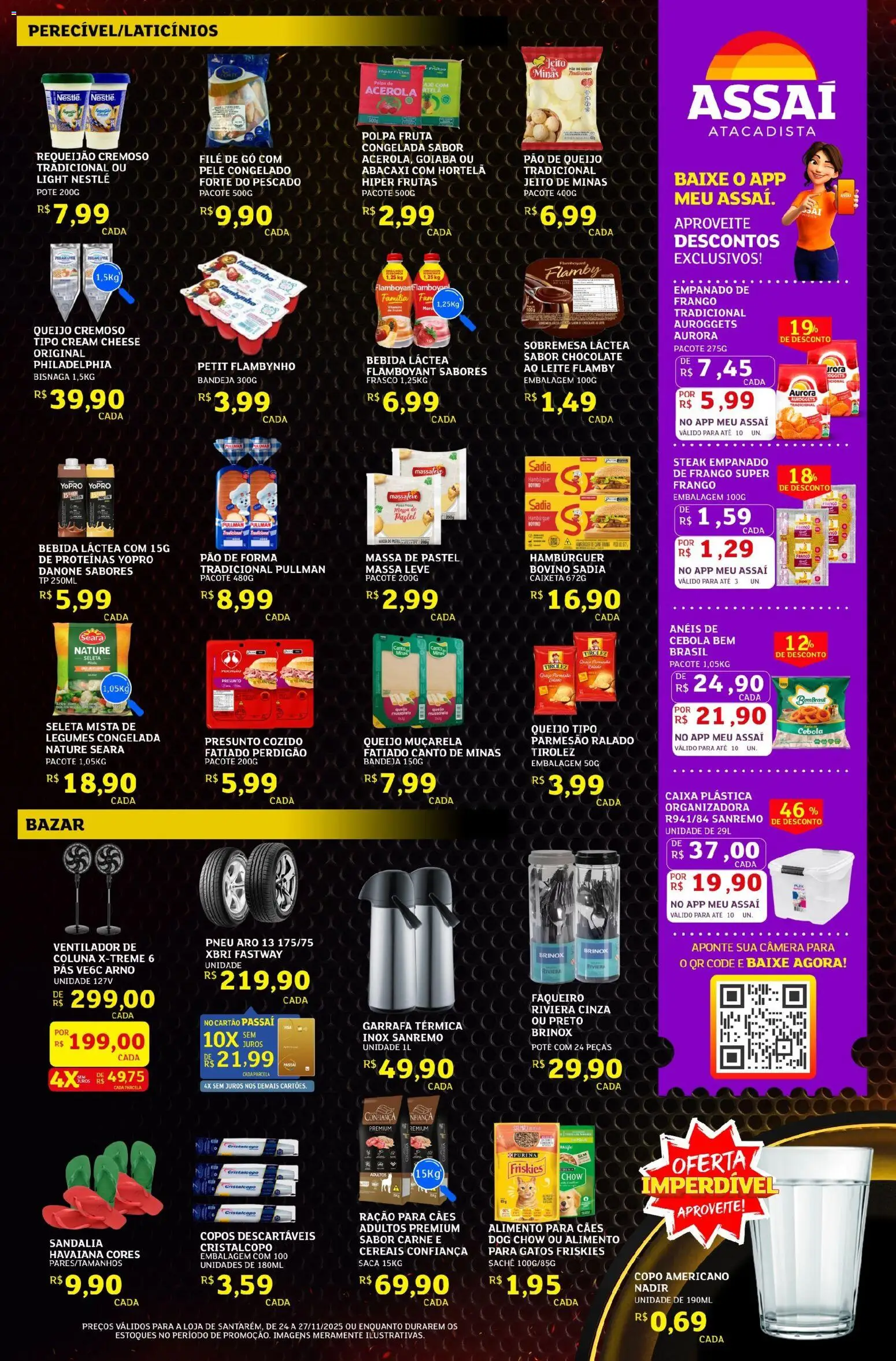 Assaí Atacadista Folheto - válido de 24.11.2025 | Página: 3 | Produtos: Presunto, Parmesão, Cream cheese, Bebida