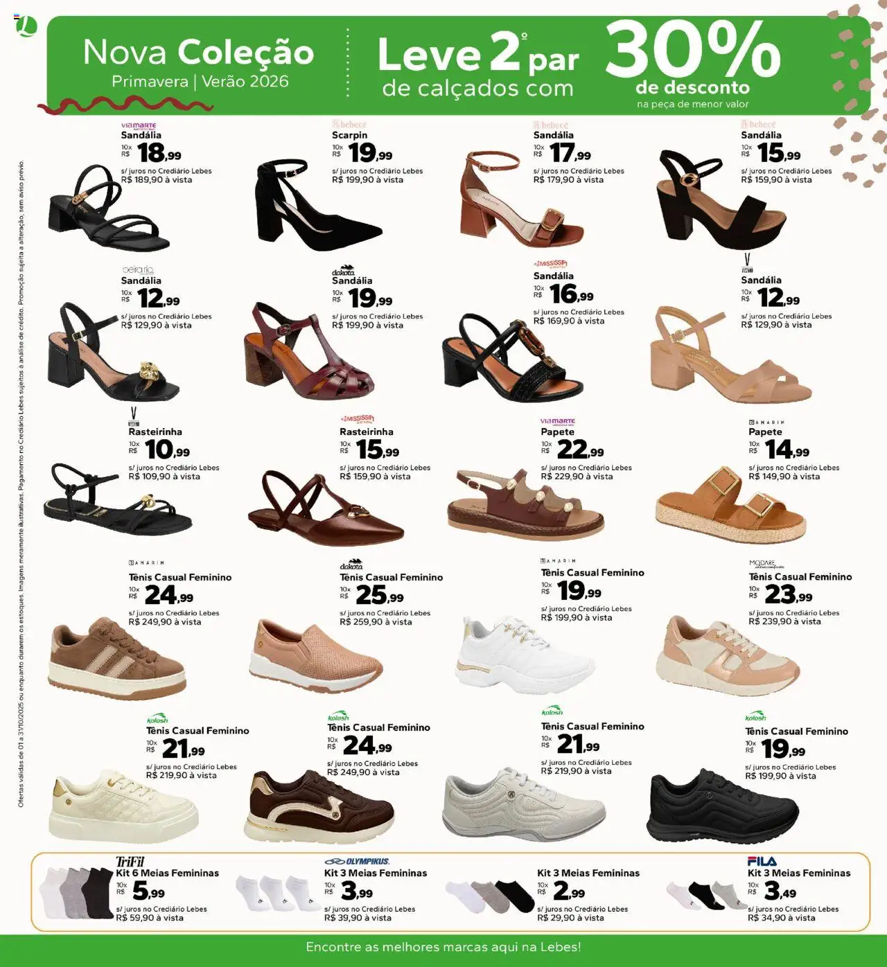 Lebes Folheto - válido de 01.10.2025 | Página: 4 | Produtos: Rasteirinha, Meias, Tênis