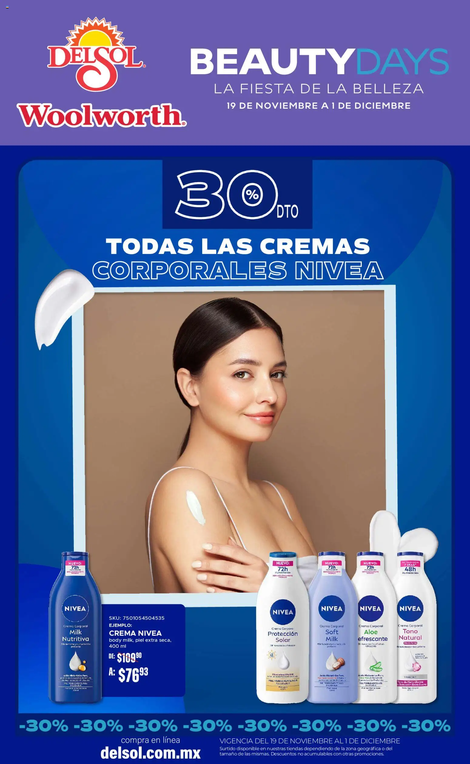 Nuevas ofertas de Del Sol y Woolworth válidas en toda la República Mexicana desde el 19.11.2025. ¡Encuentra las mejores ofertas en Del Sol y Woolworth Beauty Days! | Página: 1 | Productos: Serum, Crema, Body, Crema corporal
