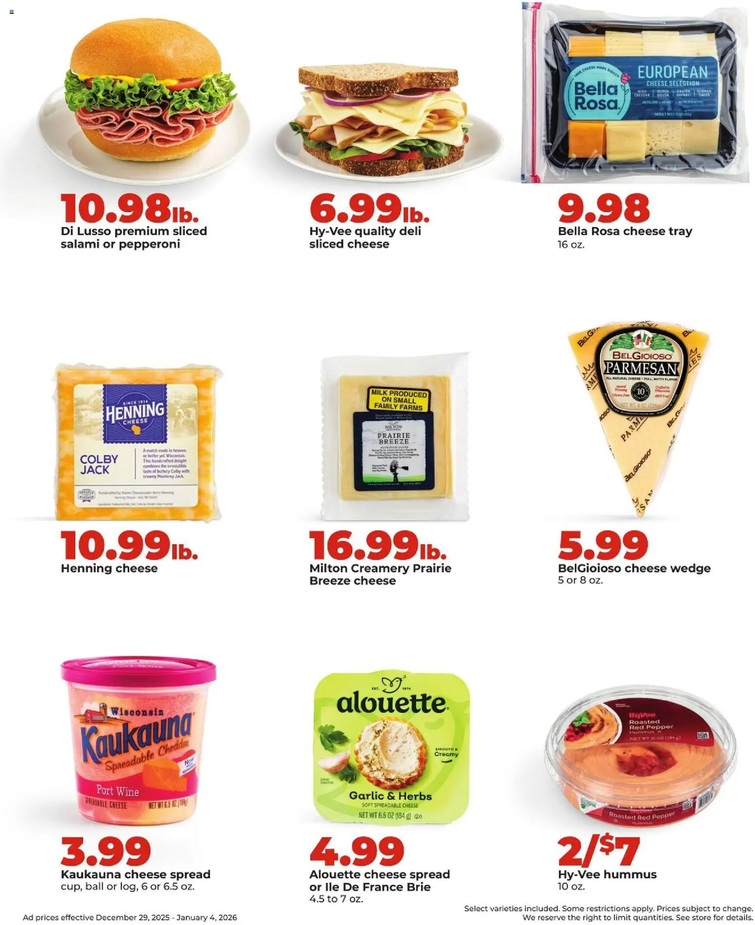 HyVee Weekly Ad - valid from 29.12.2025 | Page: 18 | Products: Milk, Cheese, Salami, Wine