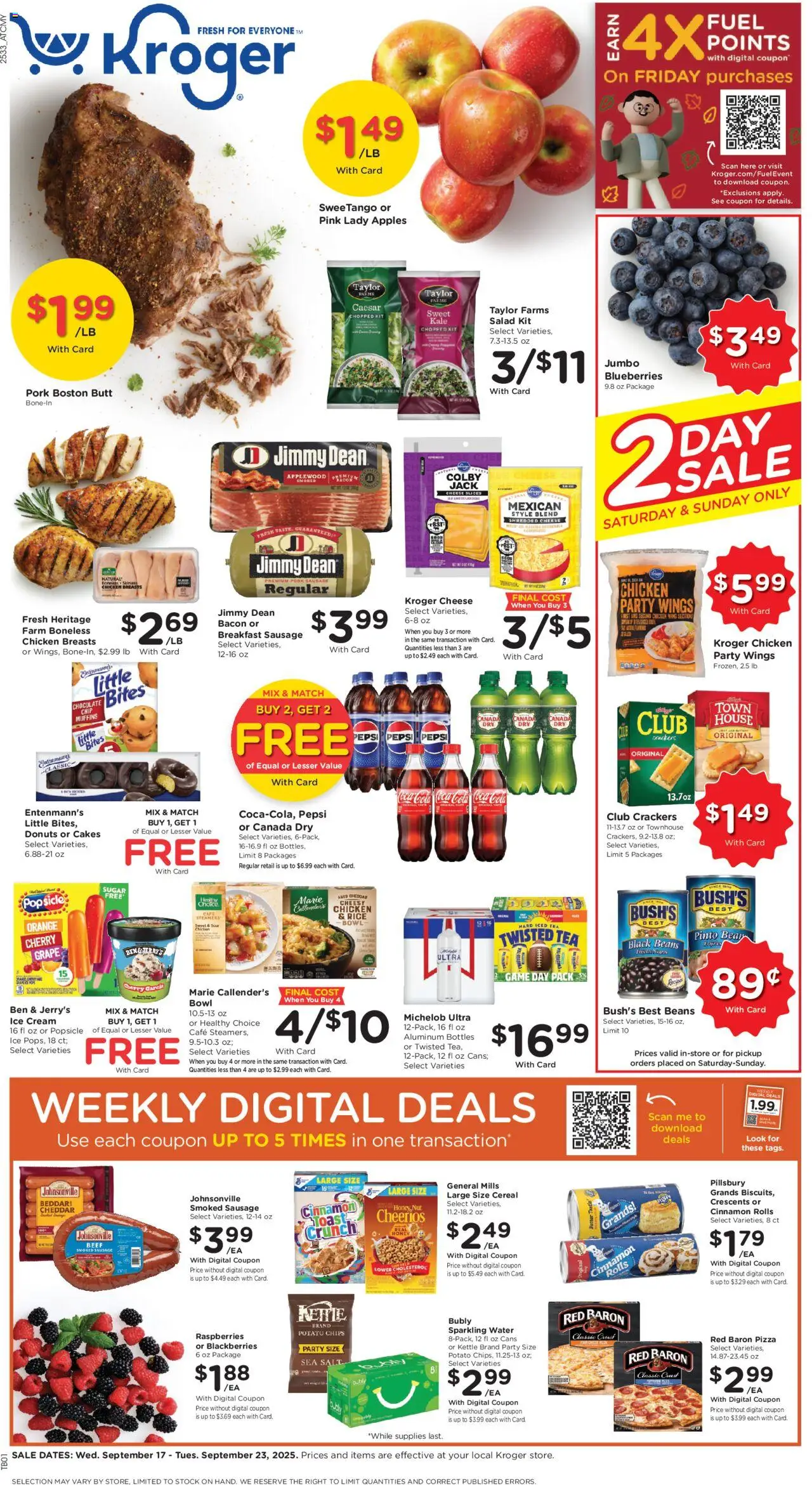 Kroger Weekly Ad - valid from 17.09.2025 | Page: 1 | Products: Tea, Cream, Sugar, Game