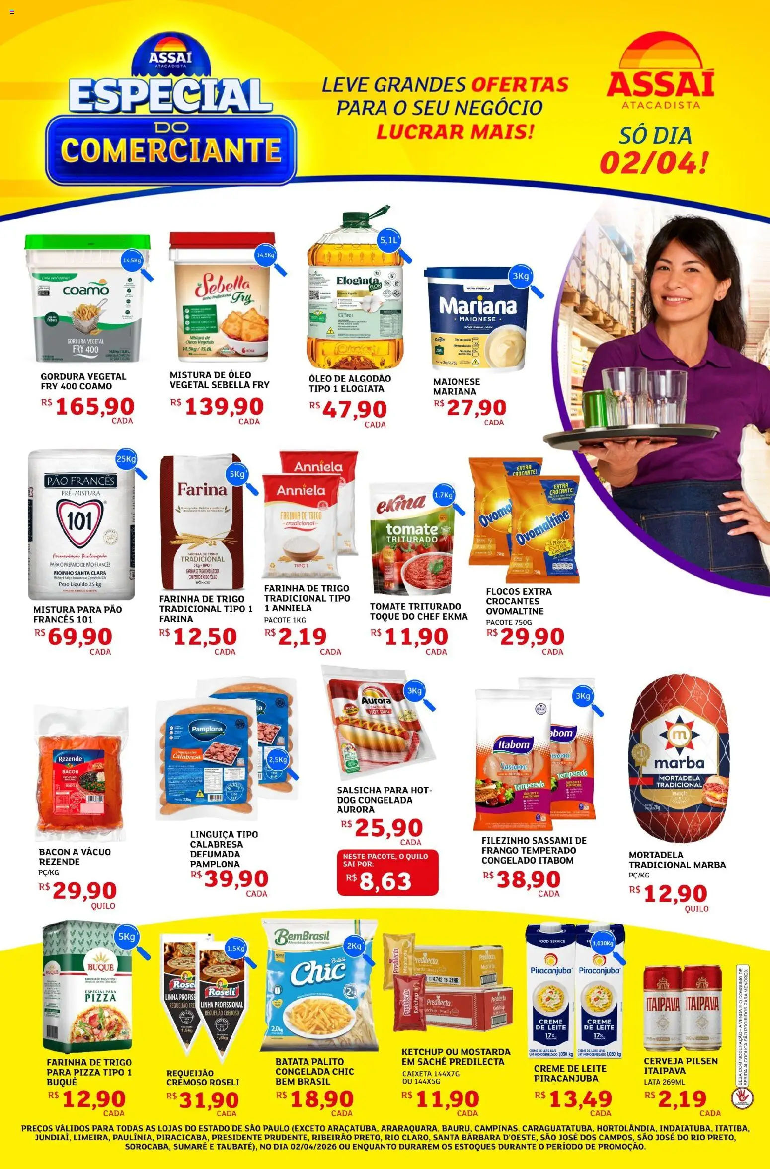 Assaí Atacadista Folheto - válido de 02.04.2026 | Página: 1 | Produtos: Leite, Pão, Bebida, Algodão