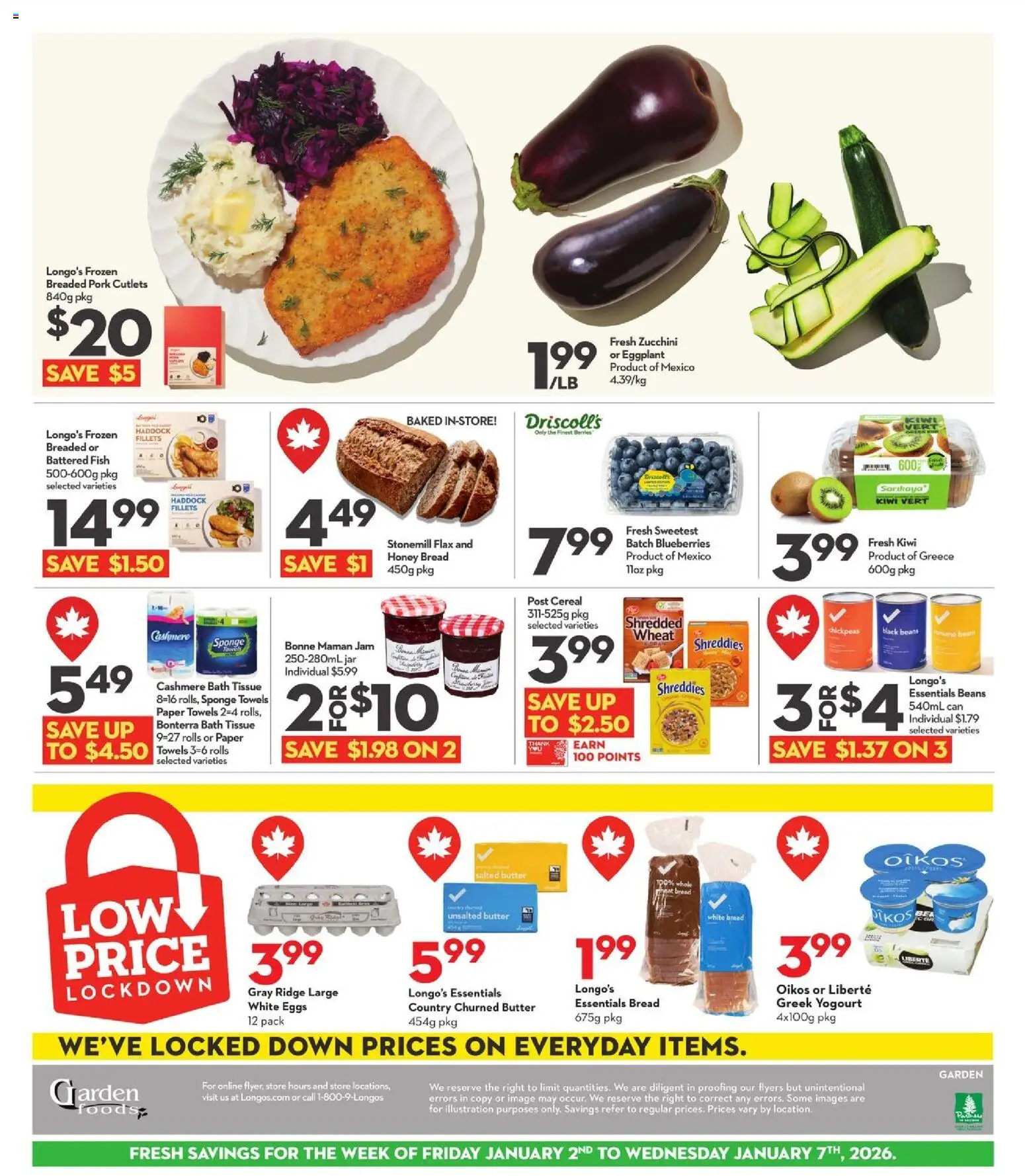 Longo's flyer valid from 02.01.2026 | Page: 2 | Products: Ridge, Butter, Eggs, Pork