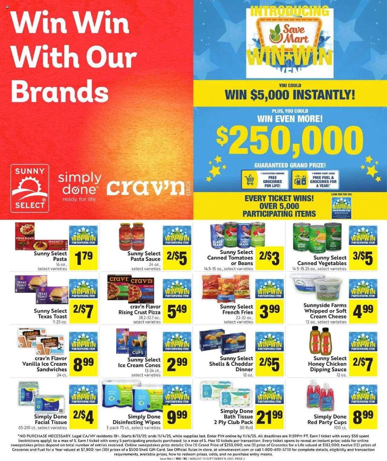 Save Mart Save Even More - valid from 13.08.2025 | Page: 2 | Products: Corn, Pizza, Pasta, Cream