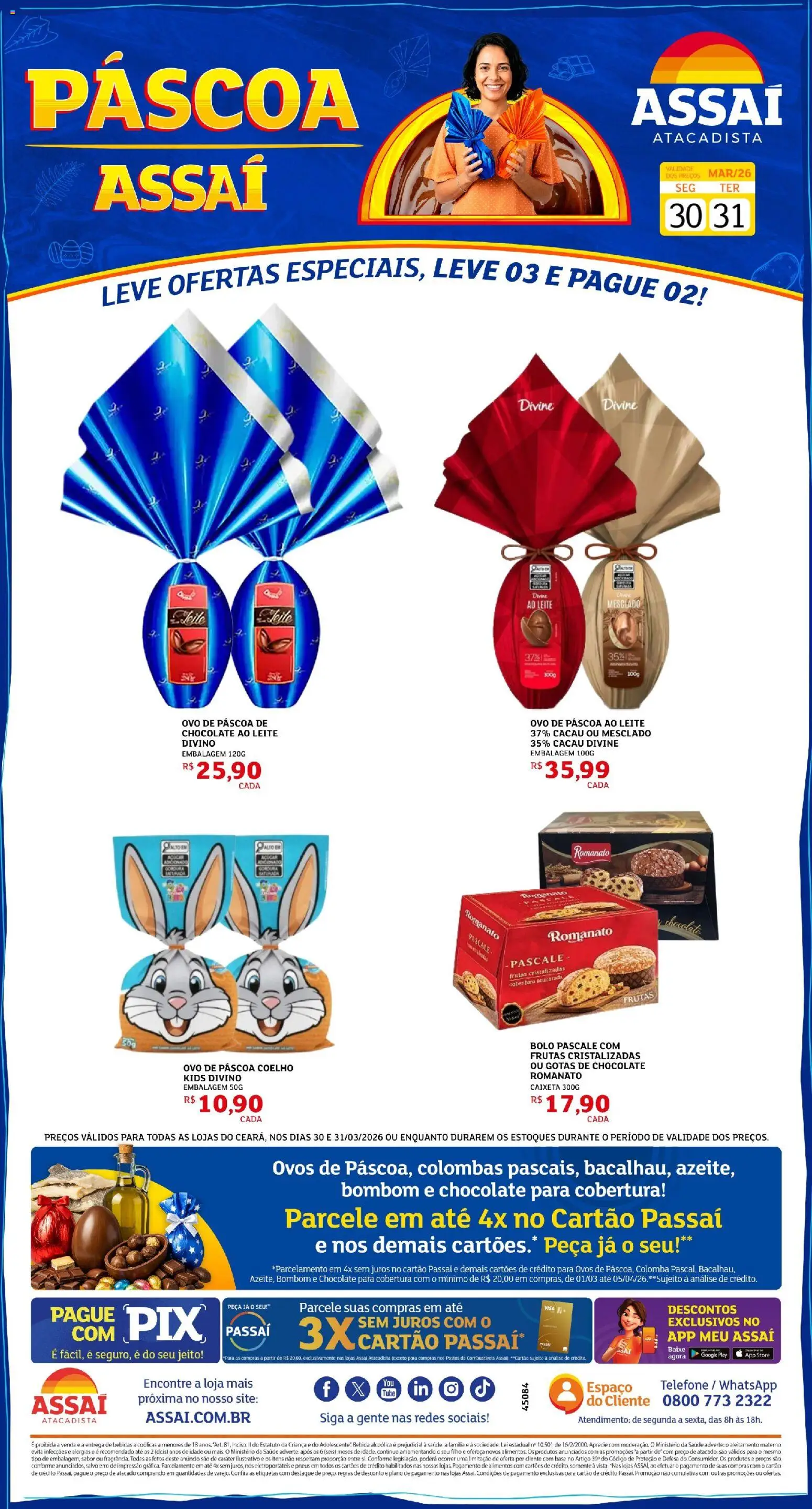 Assaí Atacadista Folheto - válido de 30.03.2026 | Página: 1 | Produtos: Chocolate, Bolo, Bebida, Bombom