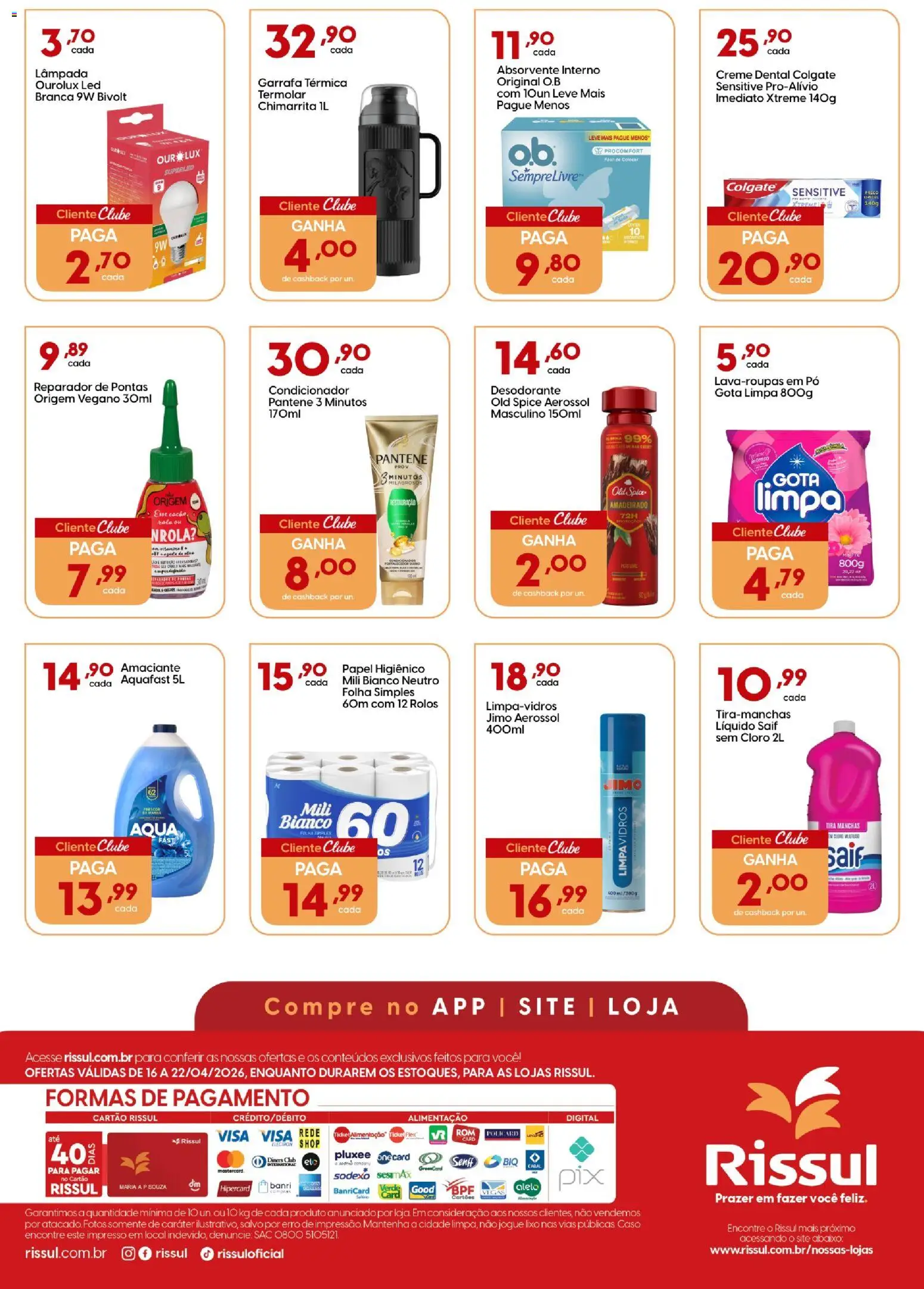 Rissul Folheto - válido de 14.04.2026 | Página: 3 | Produtos: Pó, Absorvente, Papel higiênico, Reparador de pontas