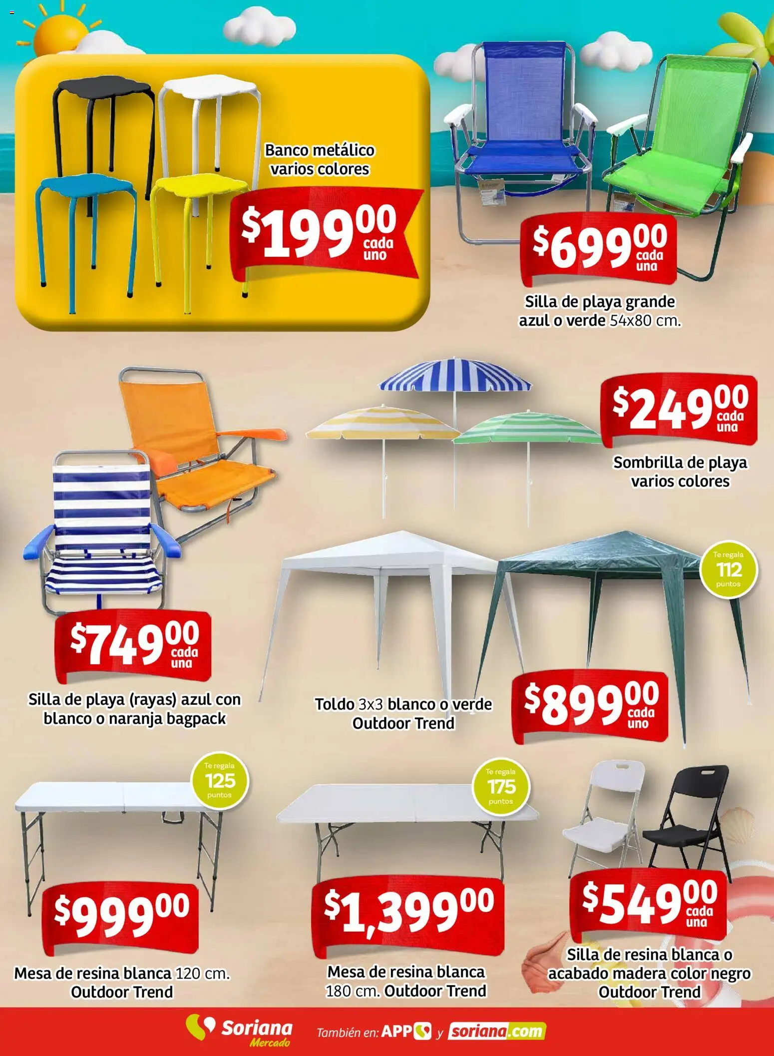 Nuevas ofertas de Soriana válidas en toda la República Mexicana desde el 26.02.2026. ¡Encuentra las mejores ofertas en Soriana - Ahorros para disfrutar las vacaciones Mercado Nacional! | Página: 11 | Productos: Silla, Banco, Mesa, Sombrilla