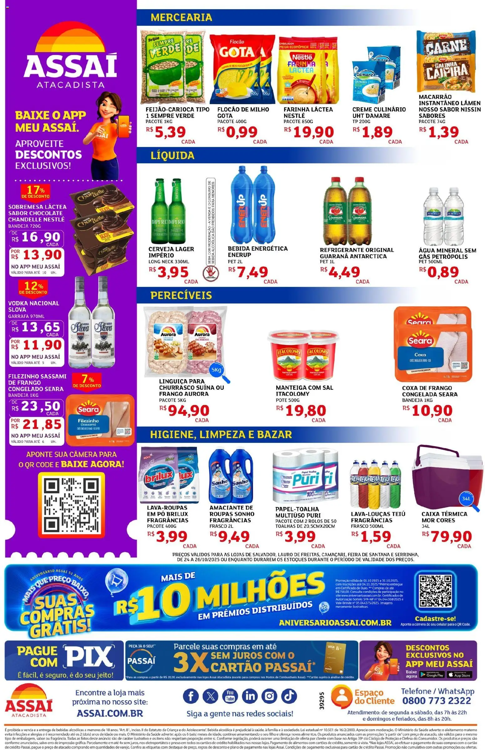 Assaí Atacadista Folheto - válido de 24.10.2025 | Página: 2 | Produtos: Farinha láctea, Manteiga, Cerveja, Telefone