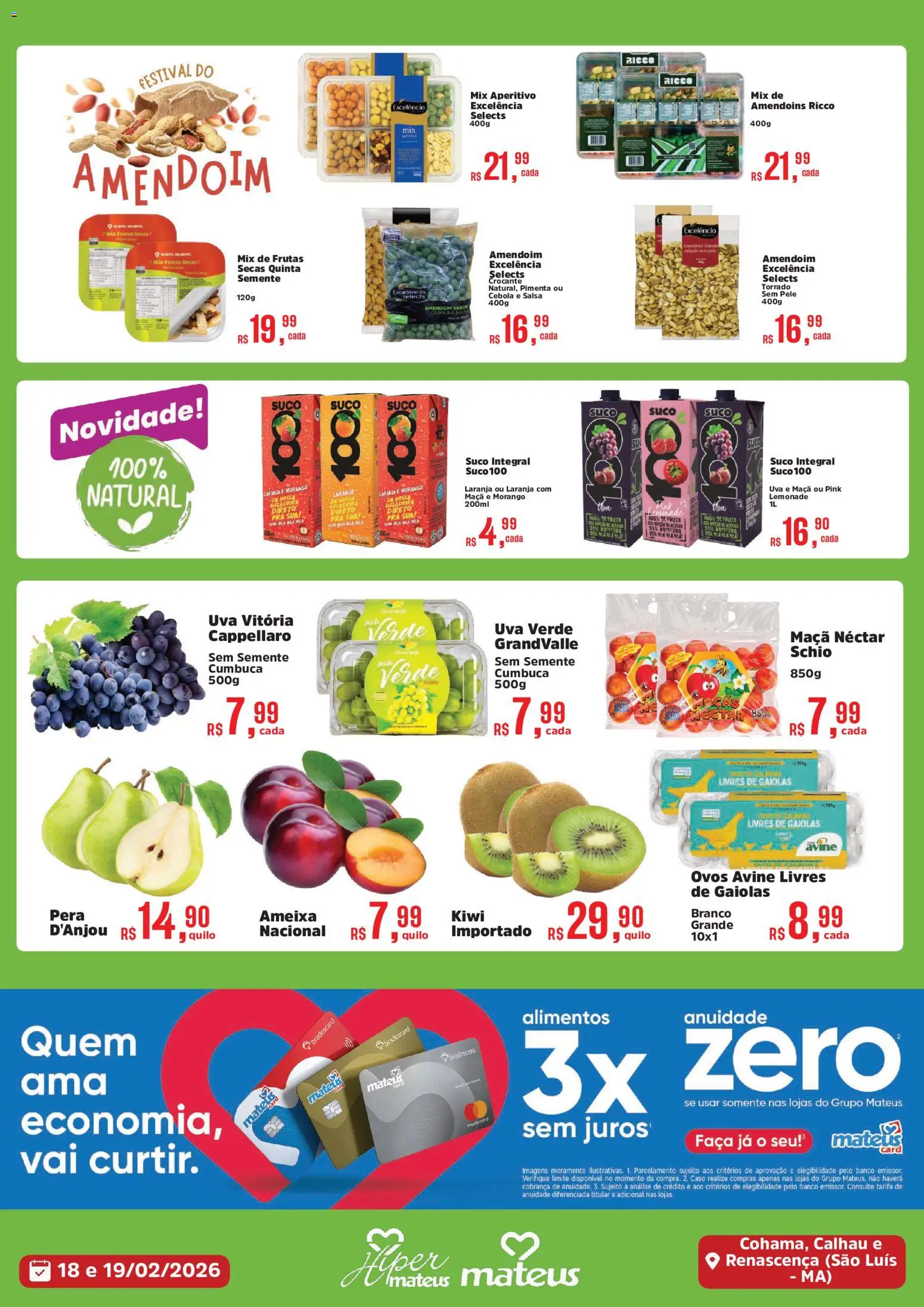 Mateus Folheto - válido de 18.02.2026 | Página: 2 | Produtos: Amendoim, Cebola, Ovos, Suco