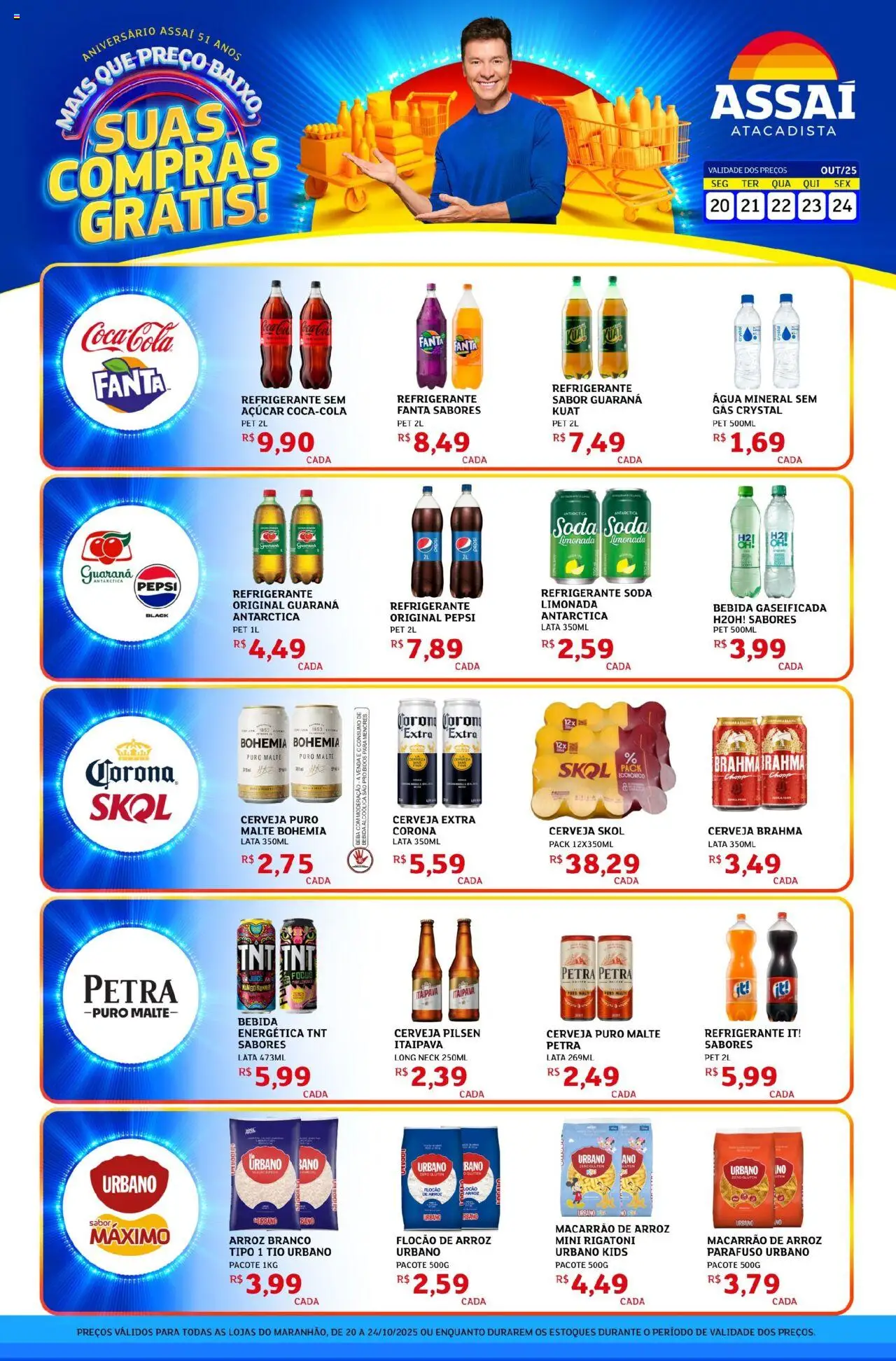 Assaí Atacadista Folheto - válido de 20.10.2025 | Página: 1 | Produtos: Arroz, Macarrão, Bebida, Açúcar