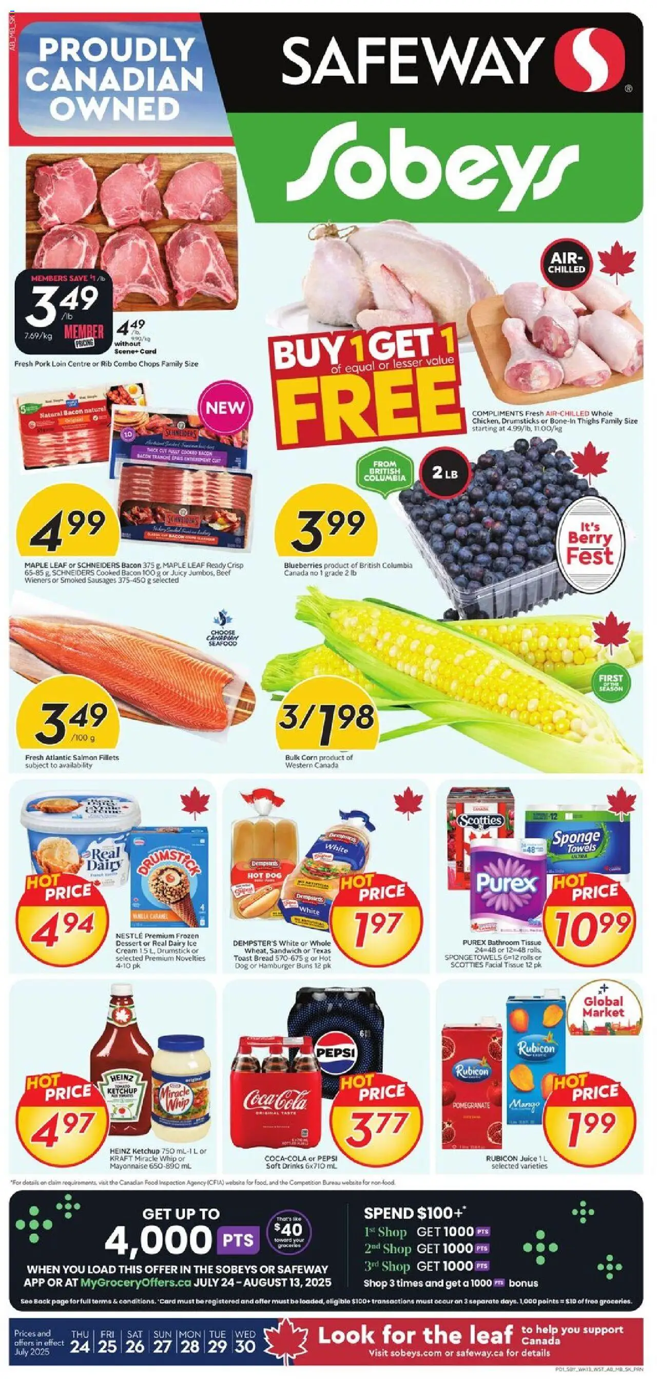 Safeway flyer valid from 24.07.2025 | Page: 1 | Products: Beef, Ketchup, Cream, Pork
