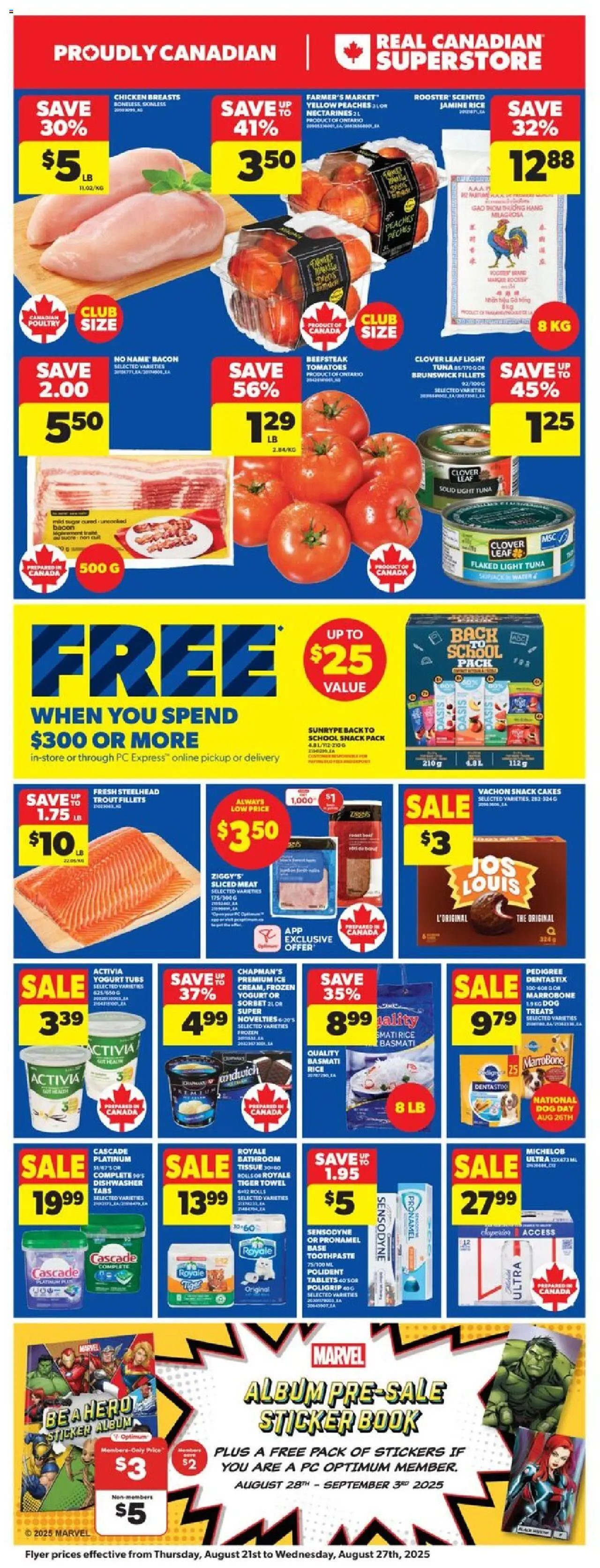 Real Canadian Superstore flyer valid from 21.08.2025 | Page: 3 | Products: Rice, Chicken breasts, Dishwasher, Tomatoes