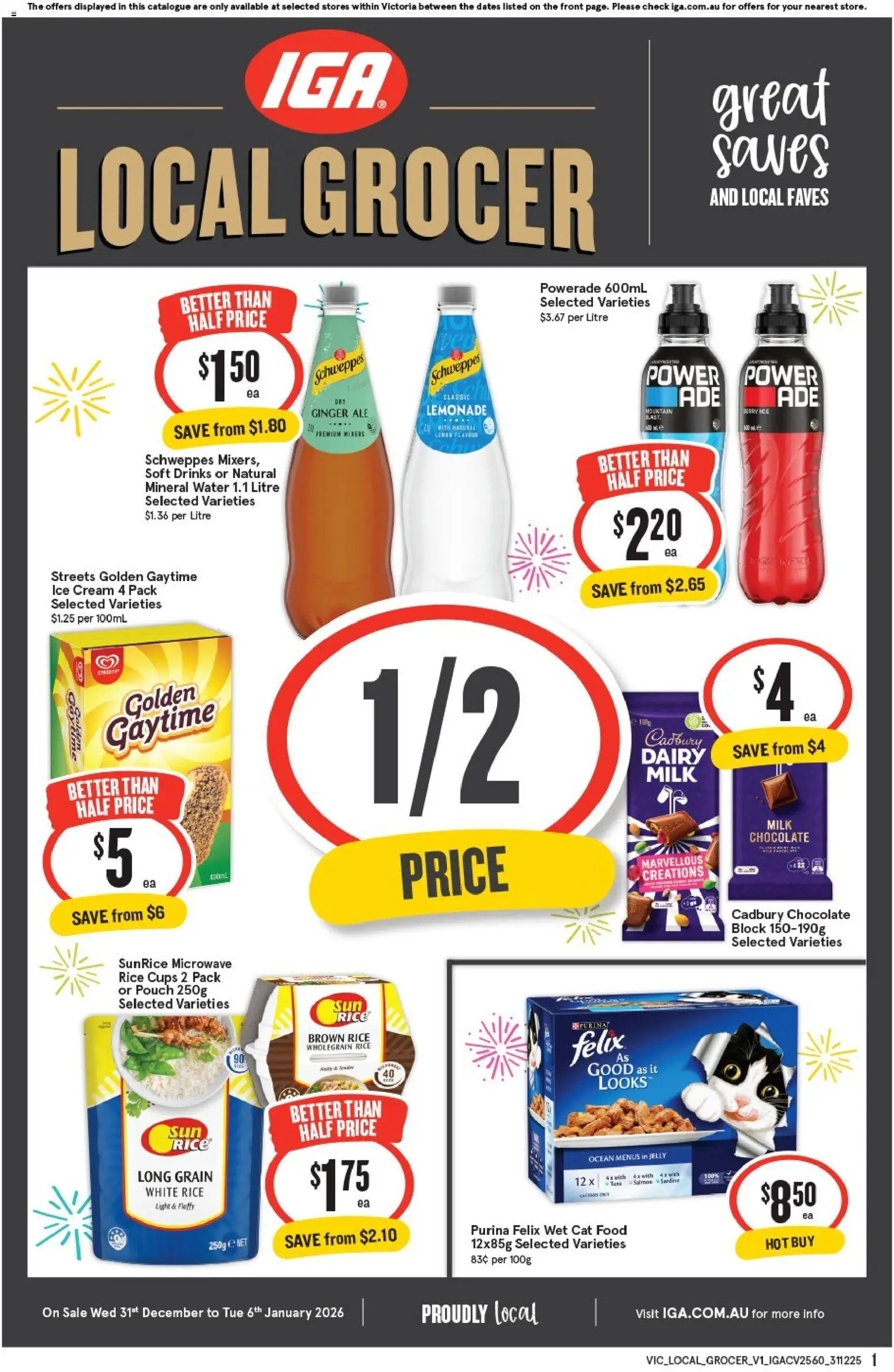 IGA catalogue - valid from 31.12.2025 | Page: 1 | Products: Cups, Rice, Ice cream, Soft drinks