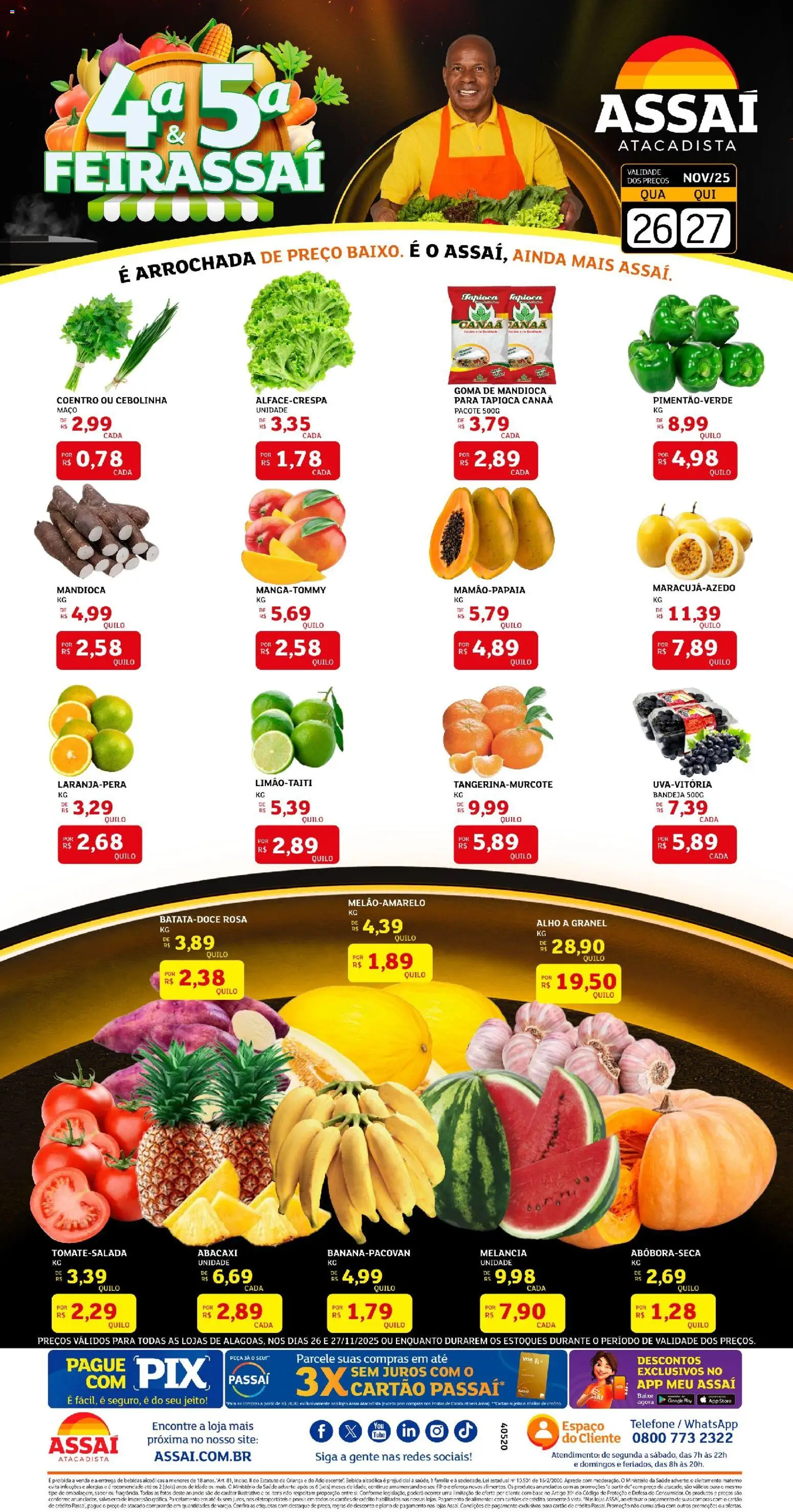 Assaí Atacadista Folheto - válido de 26.11.2025 | Página: 1 | Produtos: Alho, Tapioca, Base, Abacaxi