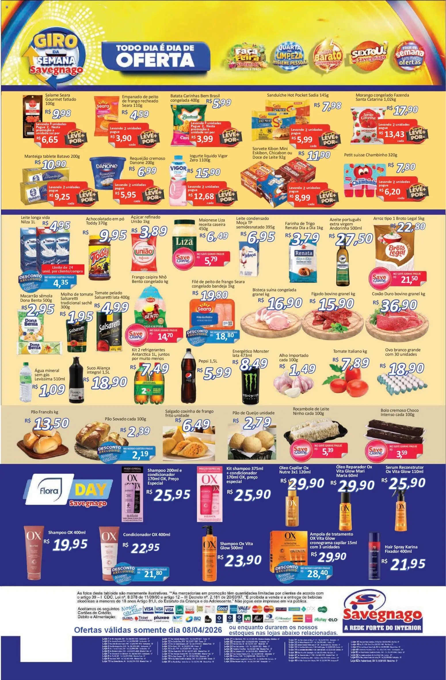 Savegnago Folheto - válido de 08.04.2026 | Página: 2 | Produtos: Leite, Macarrão, Água mineral, Leite condensado