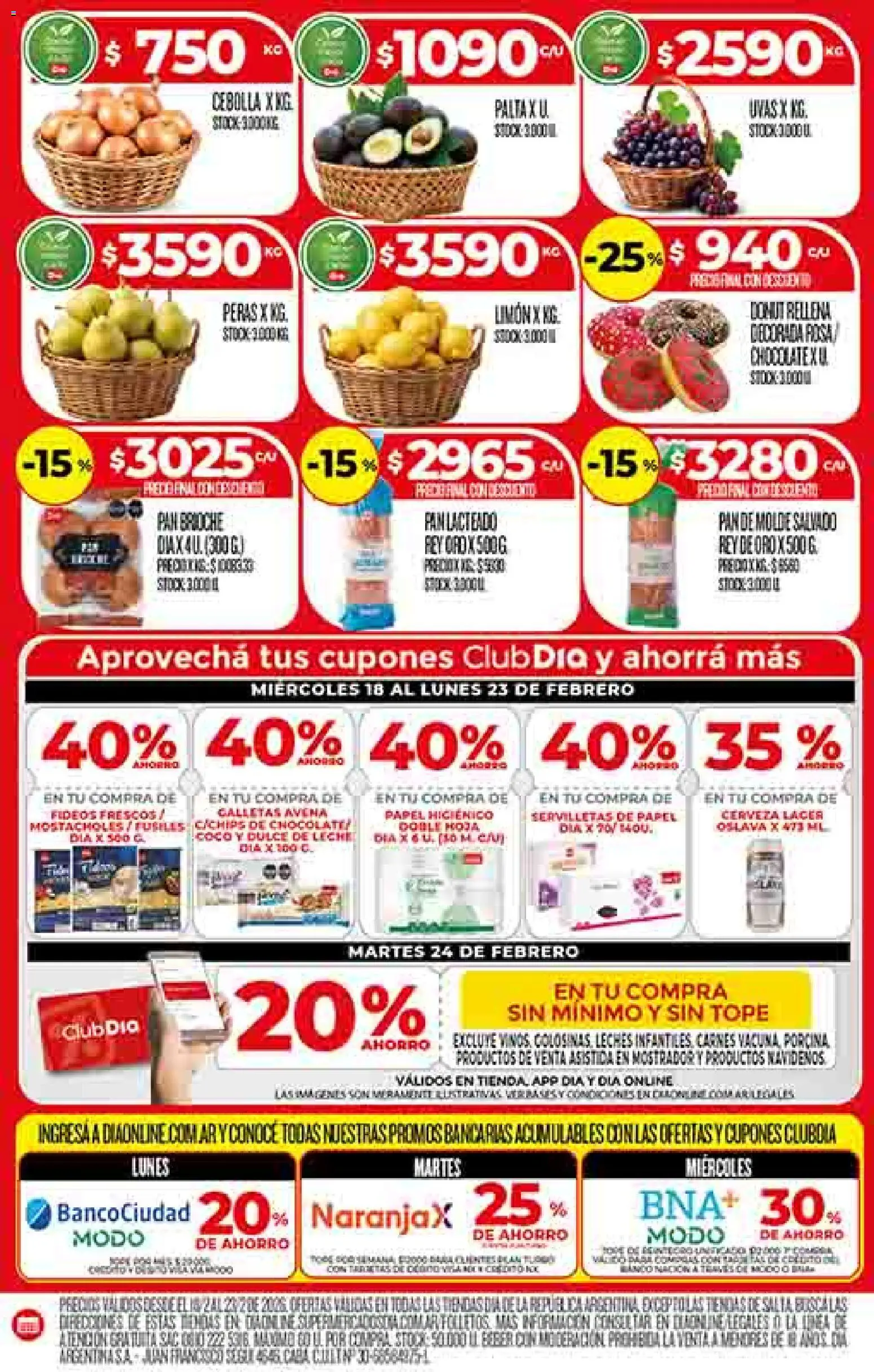 Supermercado DIA Ofertas │ válido desde el 18.02.2026 | Página: 4 | Productos: Cebolla, Avena, Leche, Galletas