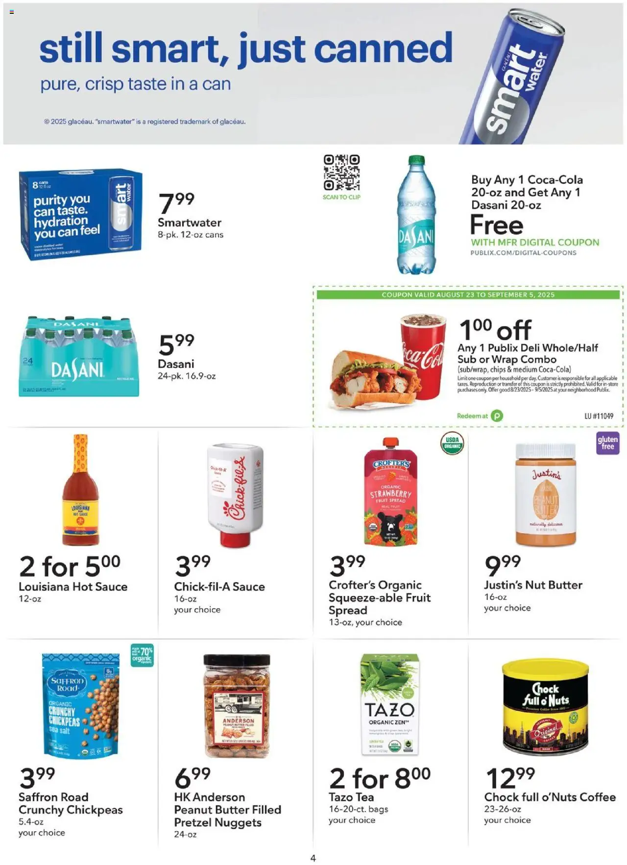 Publix Extra Savings - valid from 23.08.2025 | Page: 4 | Products: Chickpeas, Coffee, Sauce, Salt