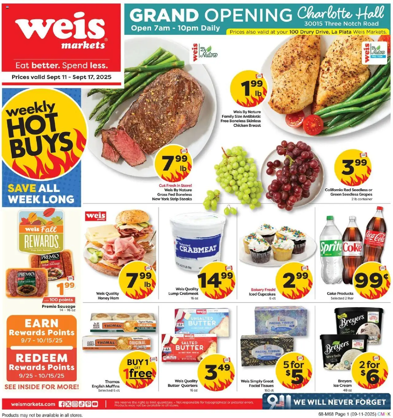 Weis Weekly Circular - MD - valid from 11.09.2025 | Page: 1 | Products: Bakery, Ham, Cream, Ice cream