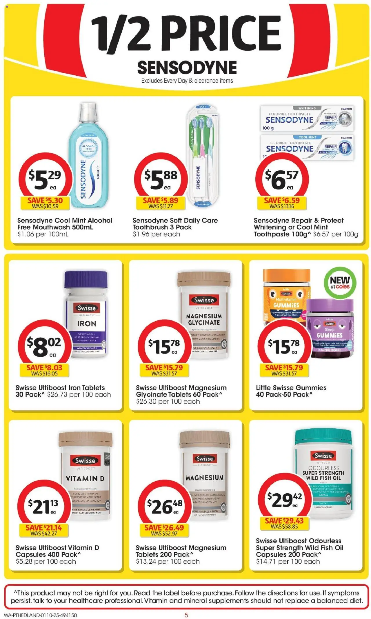 Coles catalogue - valid from 01.10.2025 | Page: 5 | Products: Toothpaste, Mouthwash, Multivitamin, Tablets