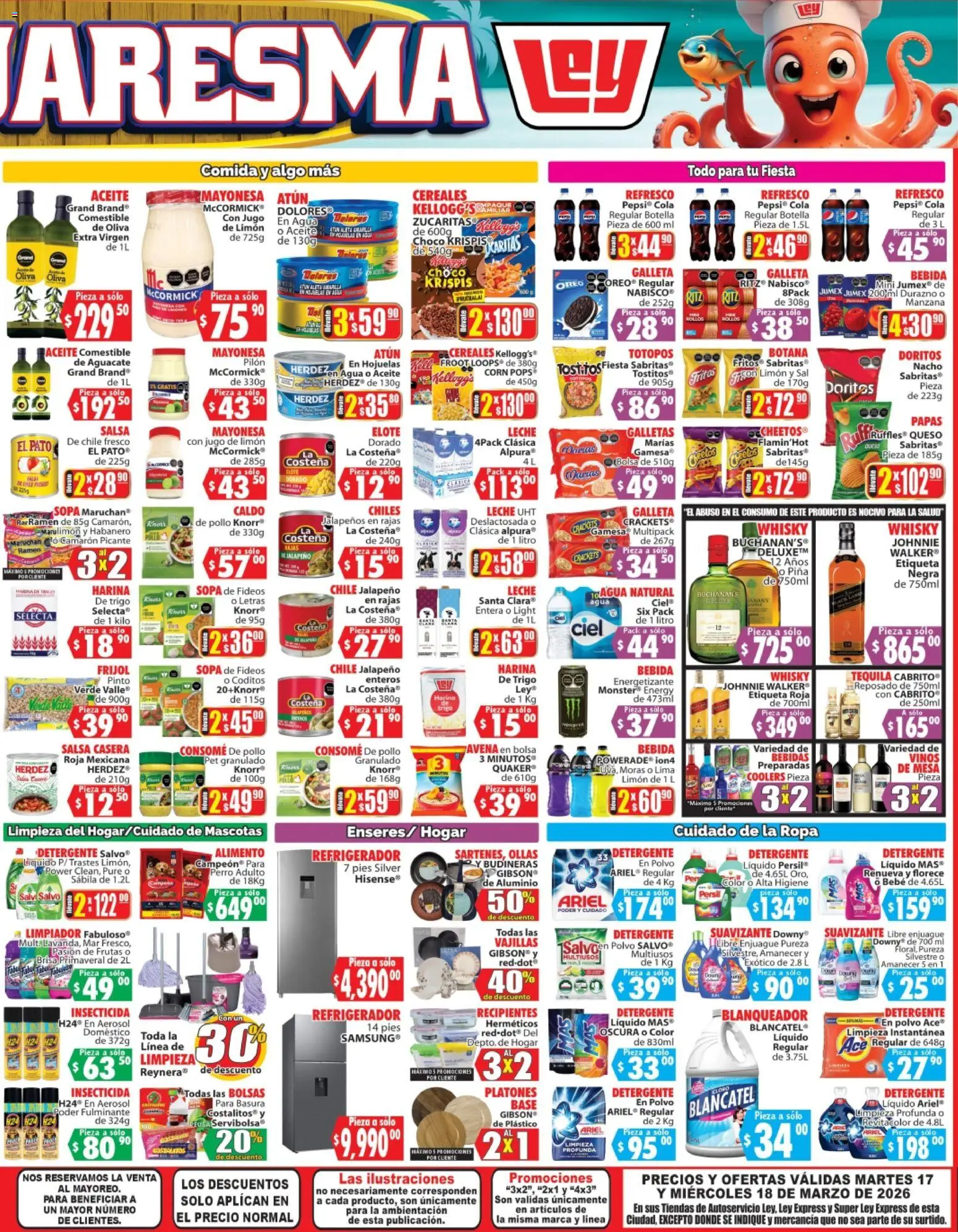 Nuevas ofertas de Casa Ley válidas en toda la República Mexicana desde el 17.03.2026. ¡Encuentra las mejores ofertas en Casa Ley folleto Autoservicio! | Página: 4 | Productos: Refrigerador, Sal, Tequila, Suavizante