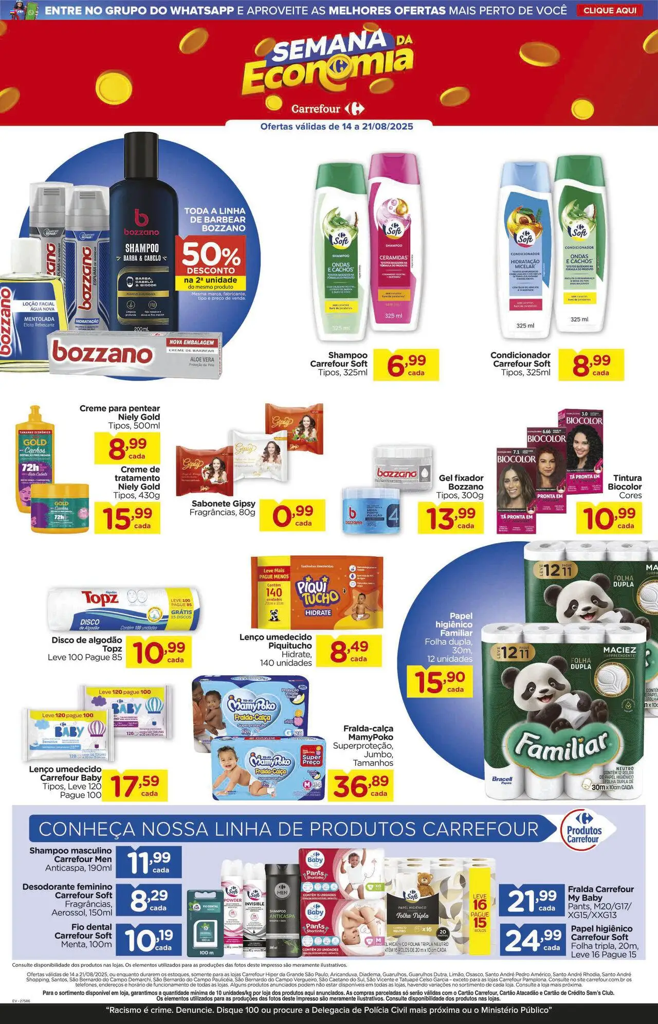 Carrefour Folheto - válido de 14.08.2025 | Página: 7 | Produtos: Shampoo, Lenço, Fio dental, Papel higiênico