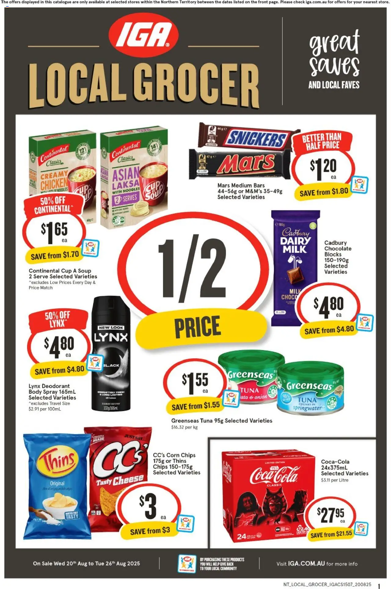IGA catalogue - valid from 20.08.2025 | Page: 1 | Products: Cheese, Deodorant, Cream, Tuna