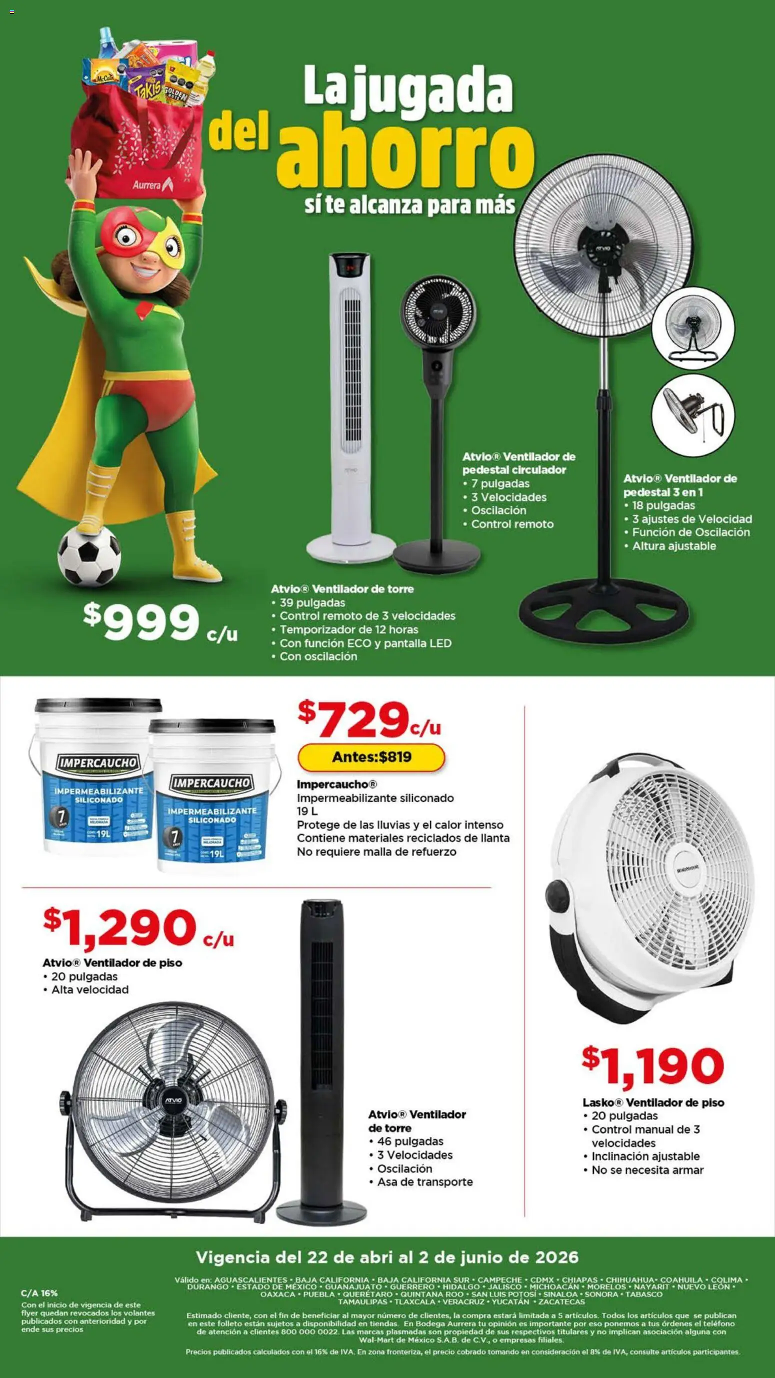 Nuevas ofertas de Bodega Aurrerá válidas en toda la República Mexicana desde el 22.04.2026. ¡Encuentra las mejores ofertas en Bodega Aurrerá folleto Las mejores marcas de electrodomésticos! | Página: 3 | Productos: Ventilador, Control remoto, Té, Teléfono