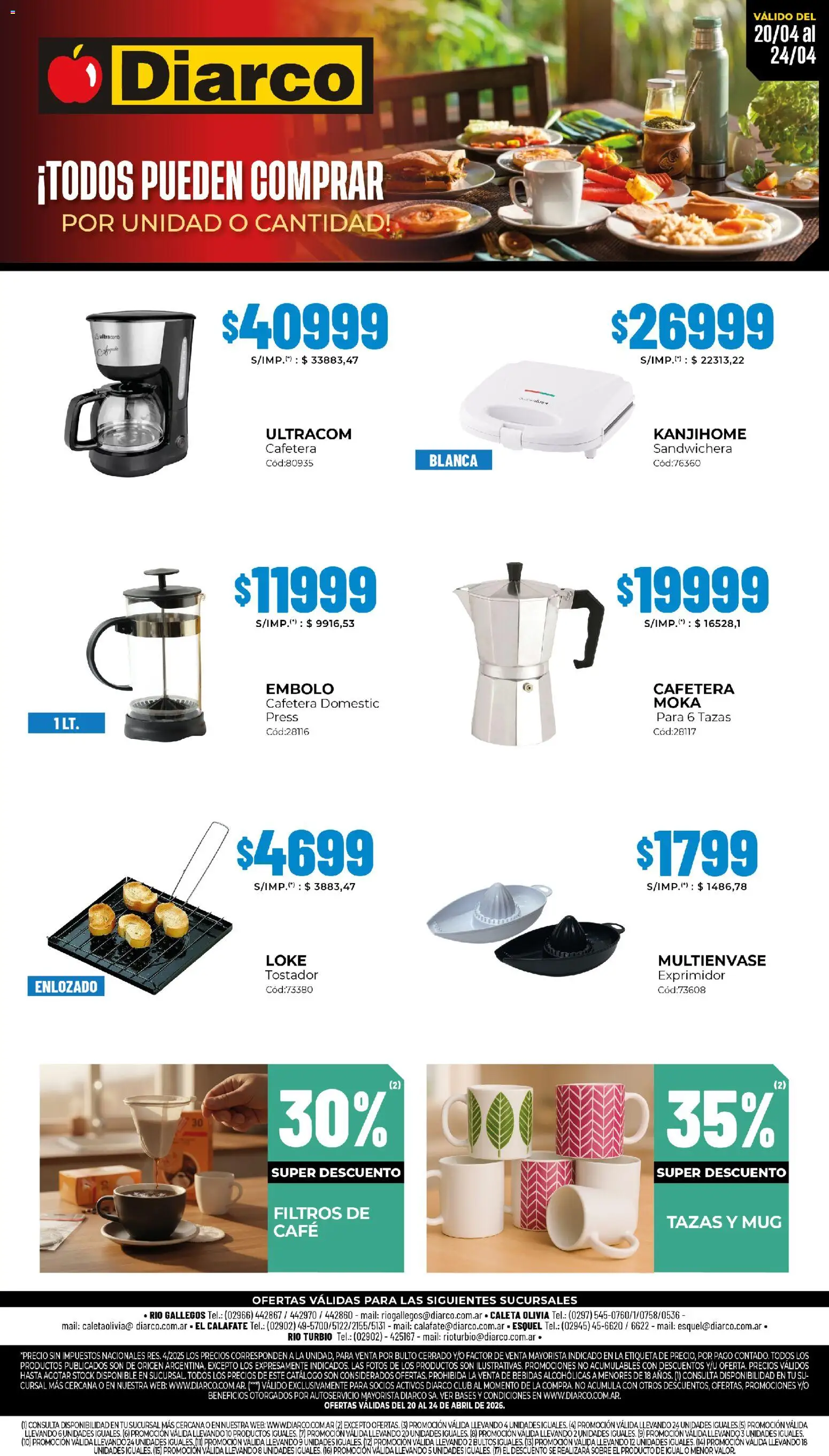 Diarco - Especial Desayuno │ válido desde el 20.04.2026 | Página: 2 | Productos: Cafetera, Exprimidor, Sandwichera, Sobre