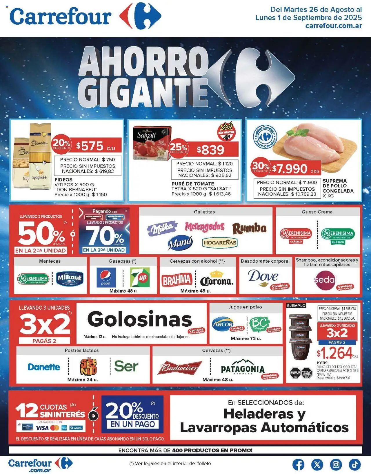 Carrefour ofertas │ válido desde el 26.08.2025 | Página: 1 | Productos: Pure de Tomate, Queso, Chocolate, Crema