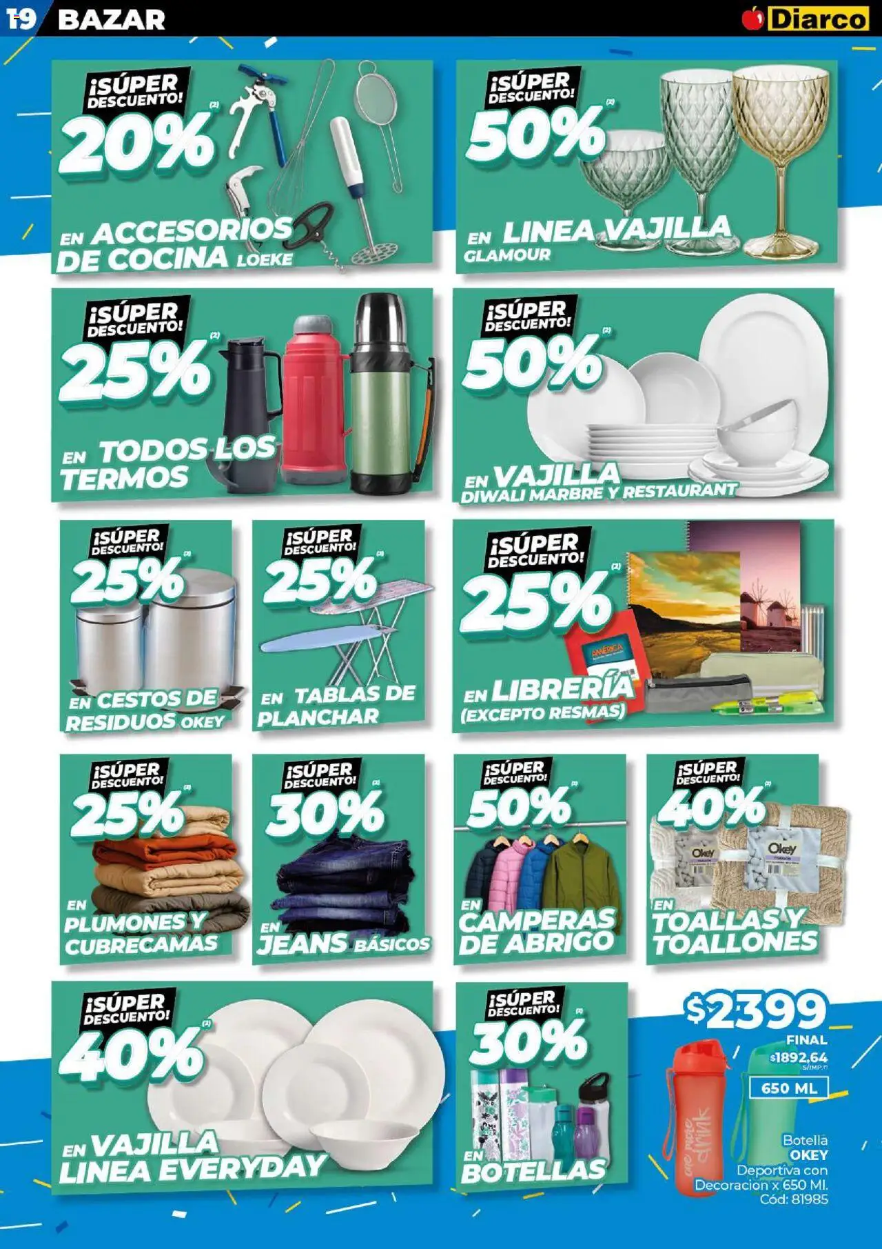 Diarco ofertas │ válido desde el 04.08.2025 | Página: 19 | Productos: Botella, Cocina, Planchar, Toallas